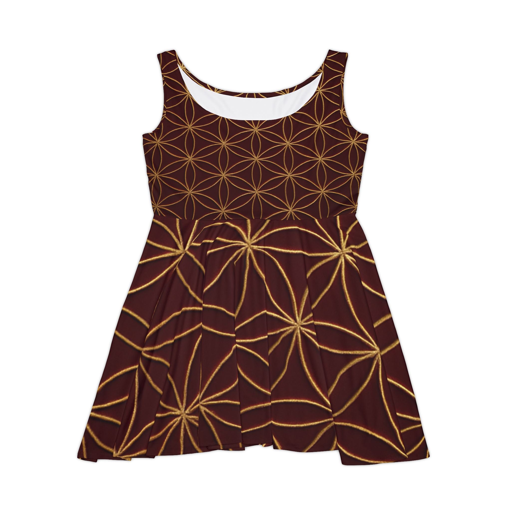 Burgundy Gold Flower of Life Skater Dress - Women's Stylish Party & Casual Dress