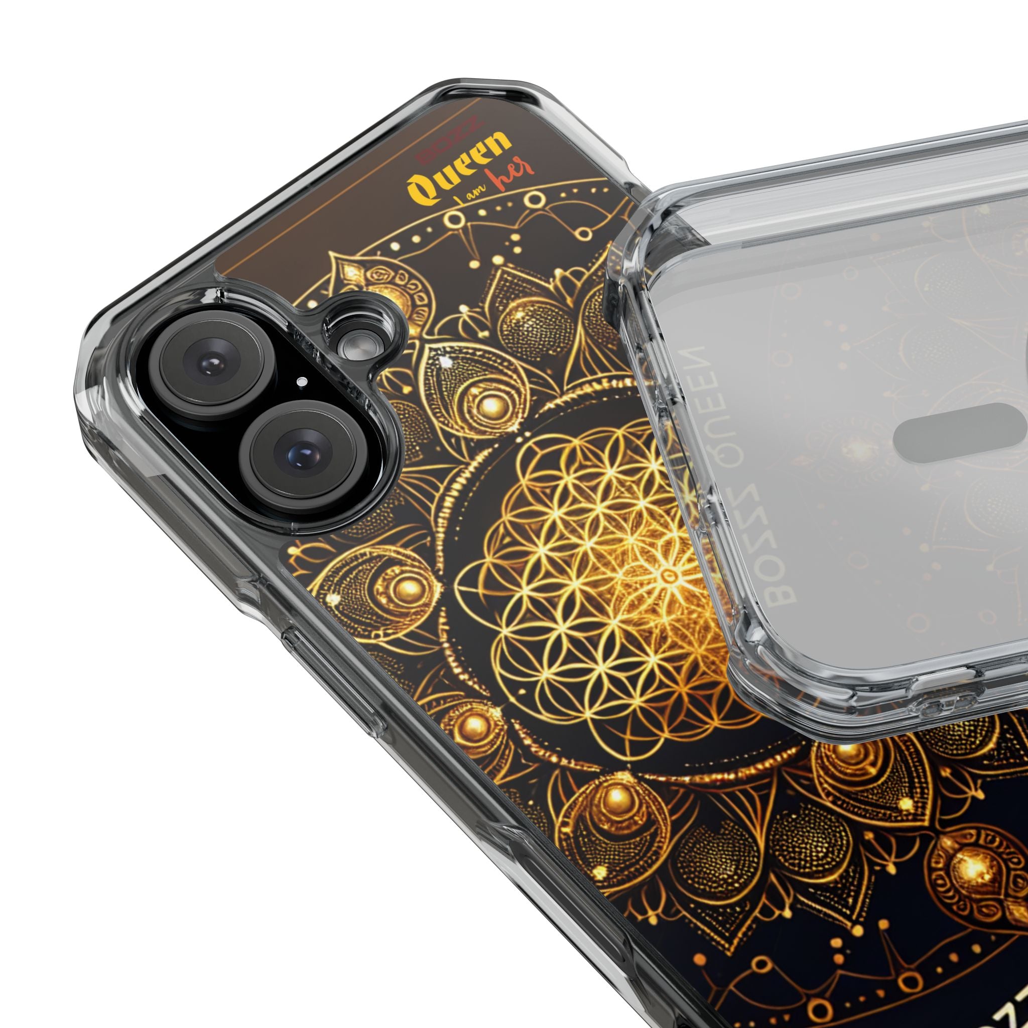 Magnetic Phone Case with Spiritual Mandala Design, Bozz Queen, Durable Clear Impact Case, Unique Gift for Spiritual Seekers, Phone Accessory