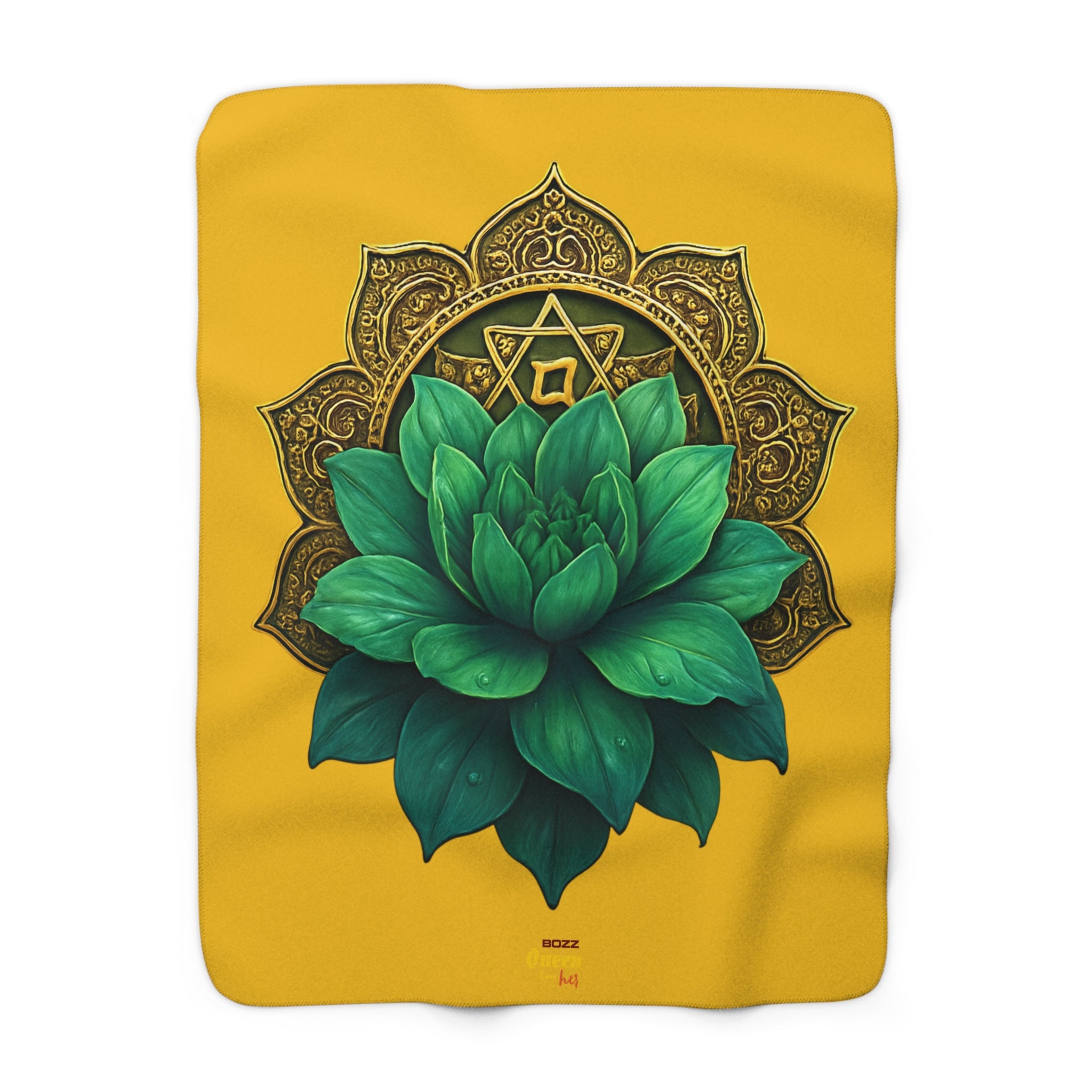 Heart Chakra Green Lotus Sherpa Blanket - Meditation & Yoga Decor
