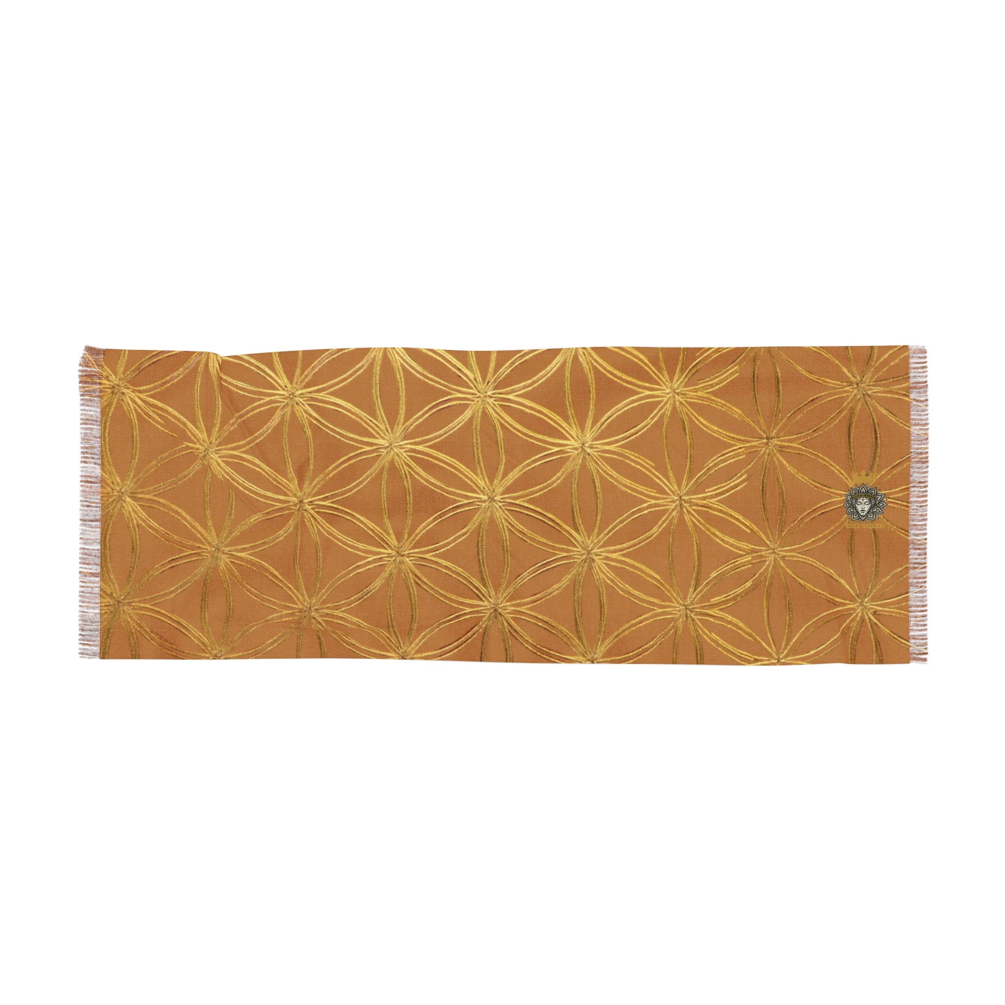 Light Brown & Gold Flower of Life Scarf - Geometric Pattern | Bozz Queen
