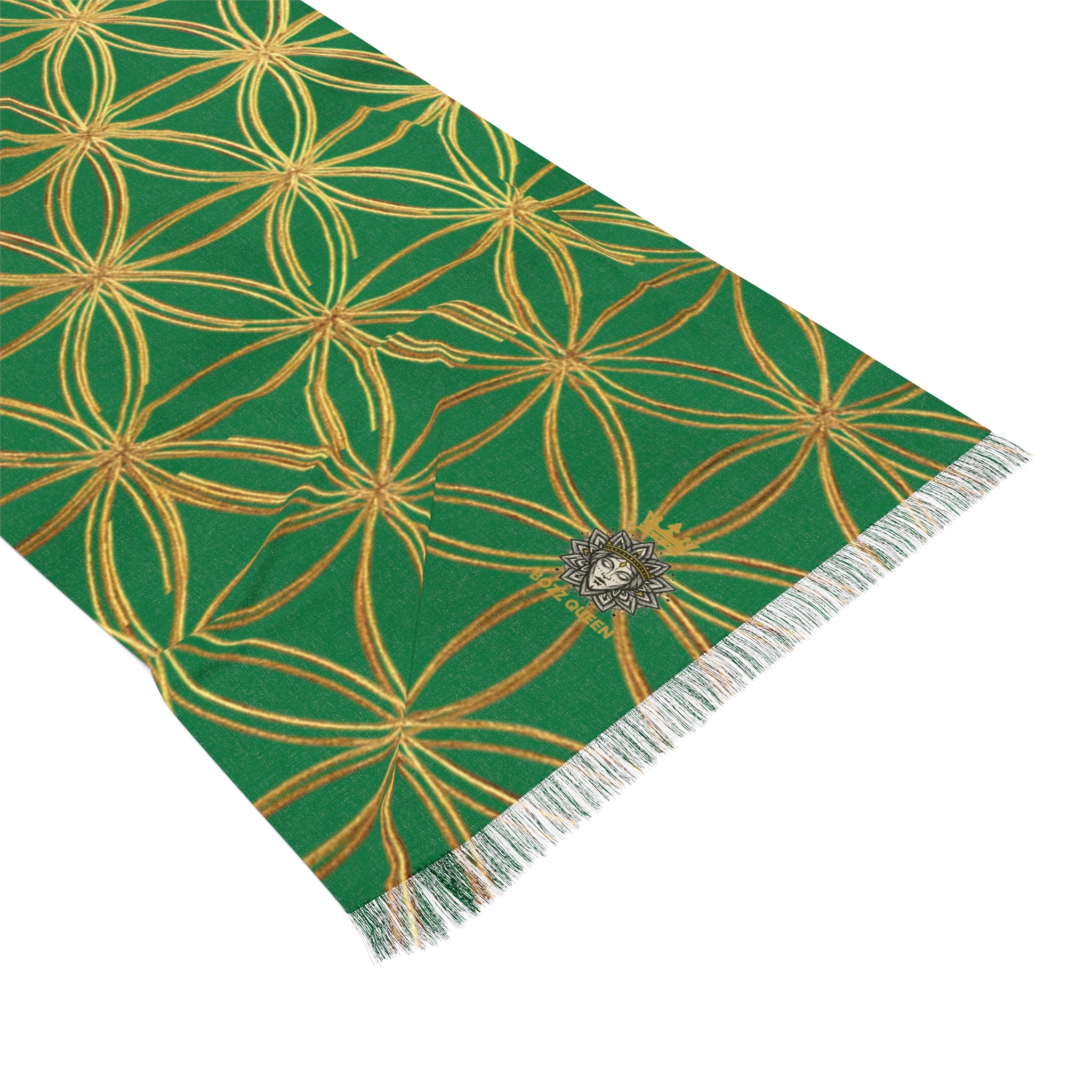 Dark Green & Gold Flower of Life Scarf - Geometric Pattern | Bozz Queen