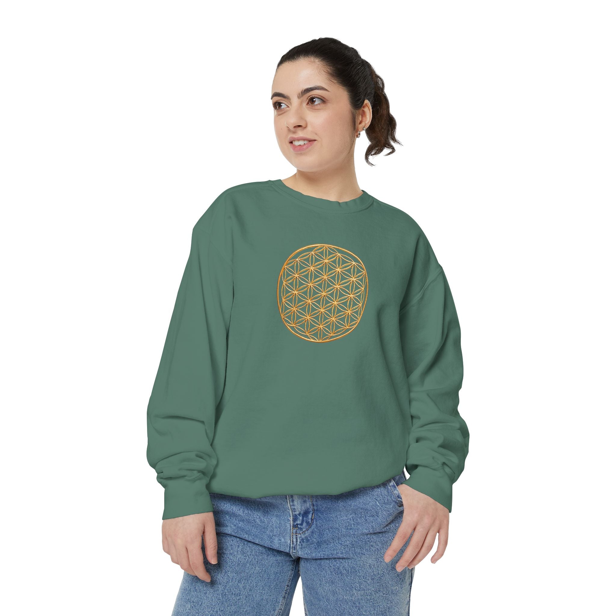 Bozz Queen Women Garment-Dyed Sweatshirt - Flower of Life Design