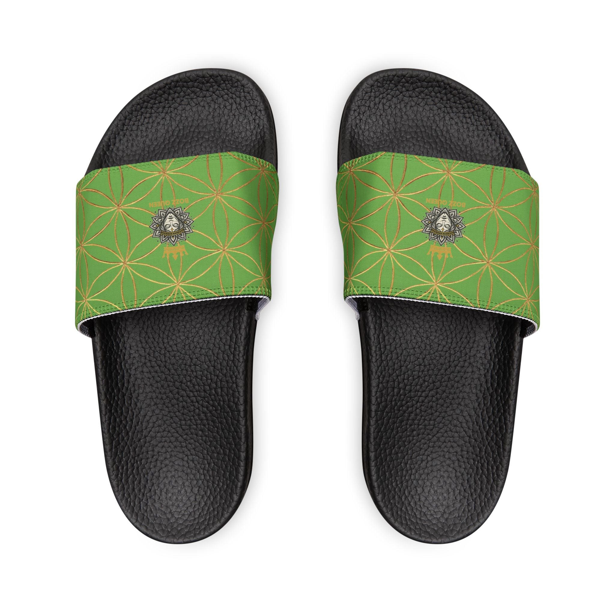 Bozz Queen Green Flower of Life Women's Sandals - Removable Strap Beach Slides