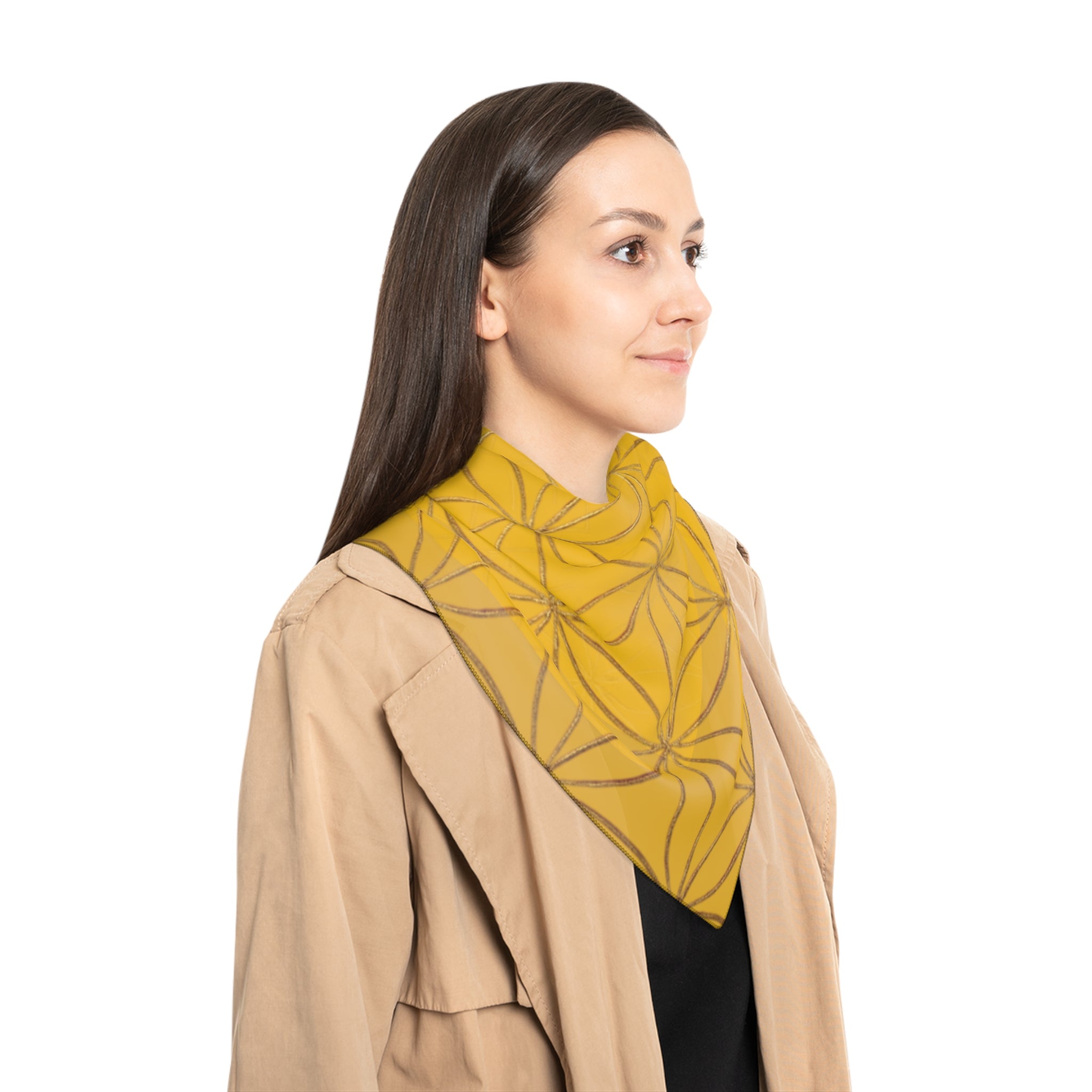 Bozz Queen Flower of Life Scarf - Yellow & Gold Elegant Lightweight Poly Scarf