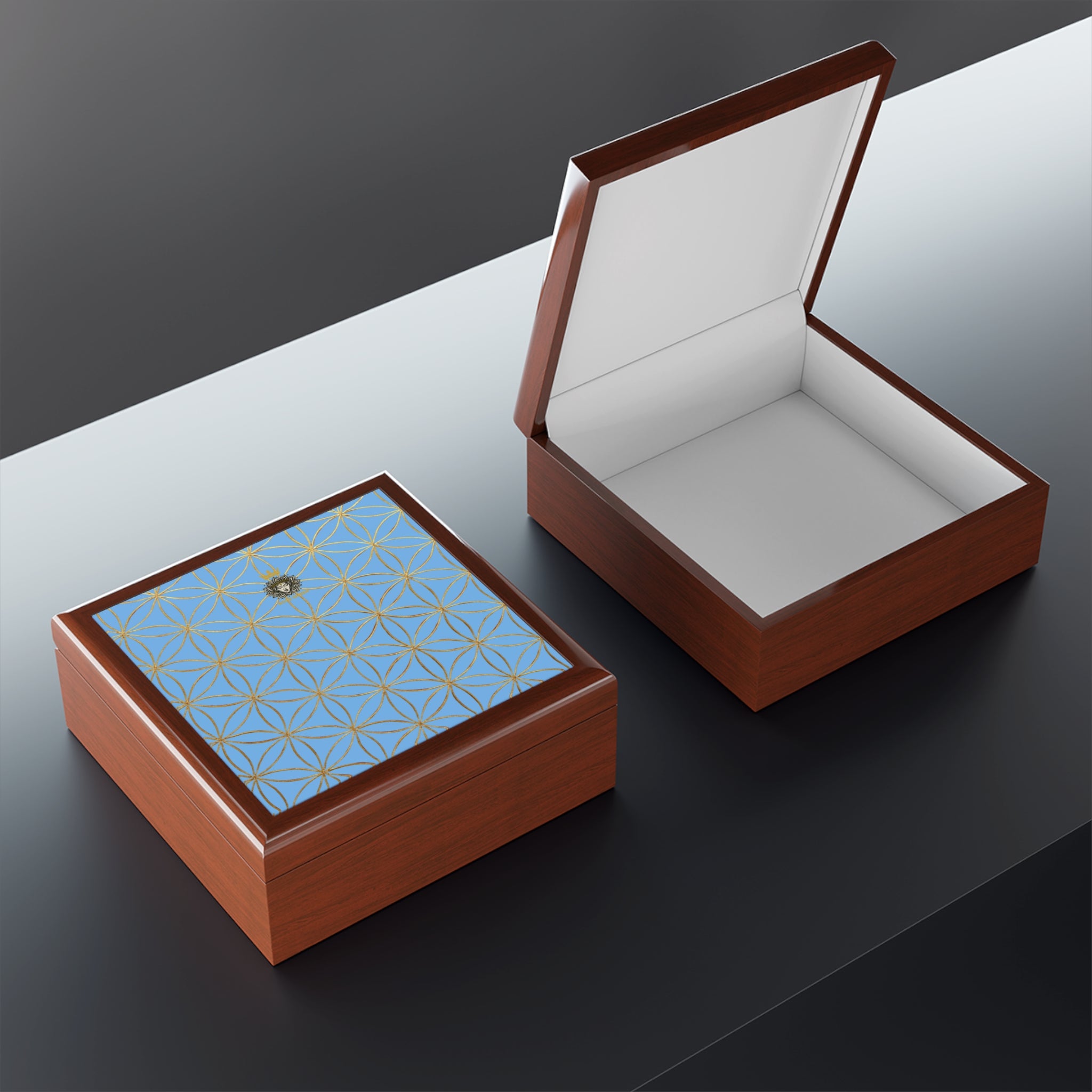 Flower of Life Jewelry Box - Light Blue Purple Elegant Keepsake Organizer