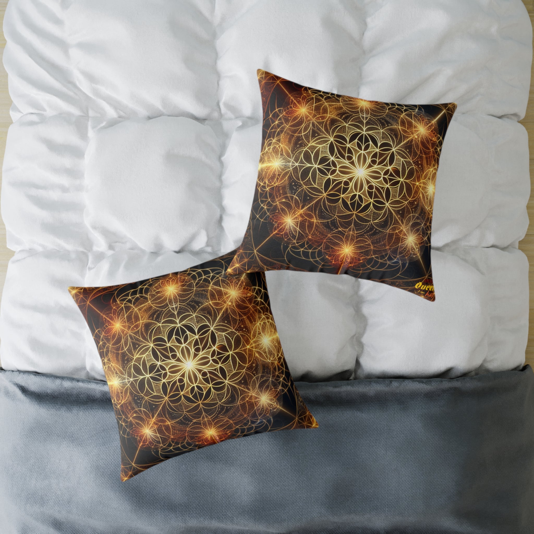 Bohemian Flower Mandala Pillow, Square Poly Canvas Pillow for Home Decor, Cozy Living Room Accent, Meditation Gift, Bedroom Cushion