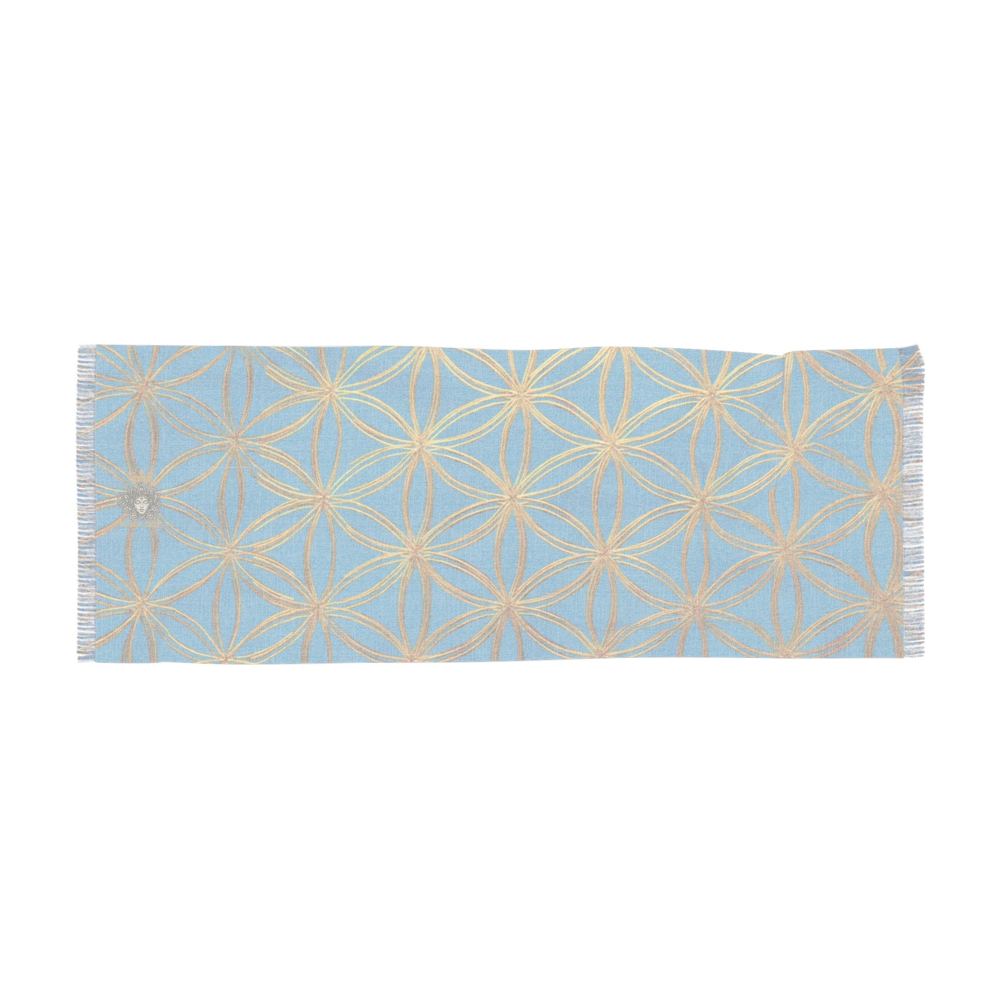 Turquoise & Gold Flower of Life Scarf - Geometric Pattern | Bozz Queen