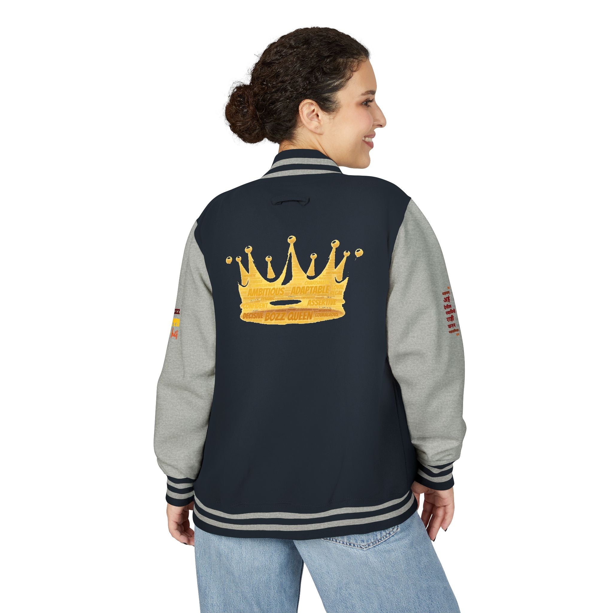 Bozz Queen Crown Design Letterman Jacket - Unisex Heavyweight Varsity Jacket