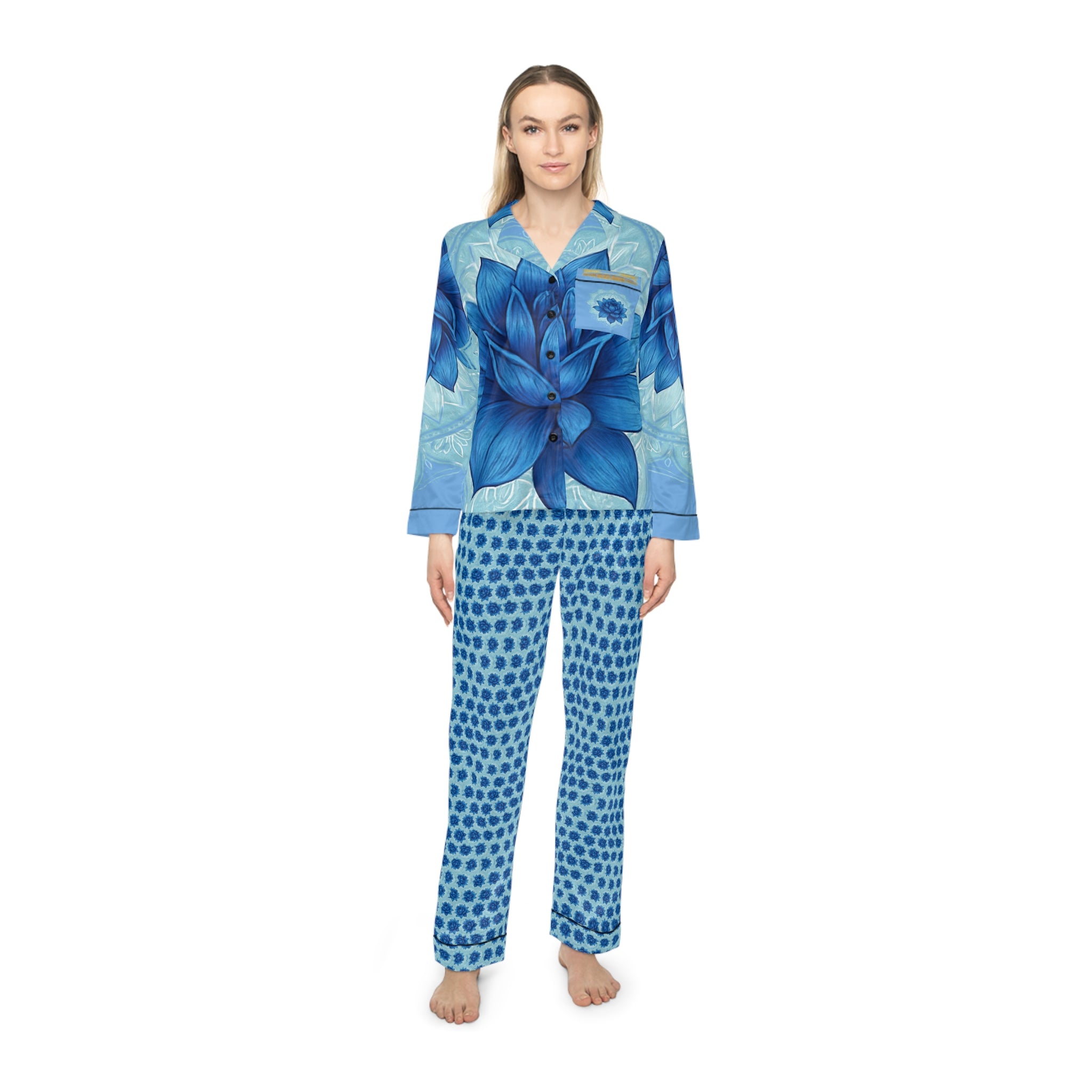 Throat Chakra Elegant Women's Satin Pajamas Set - Luxurious Sleepwear Gift