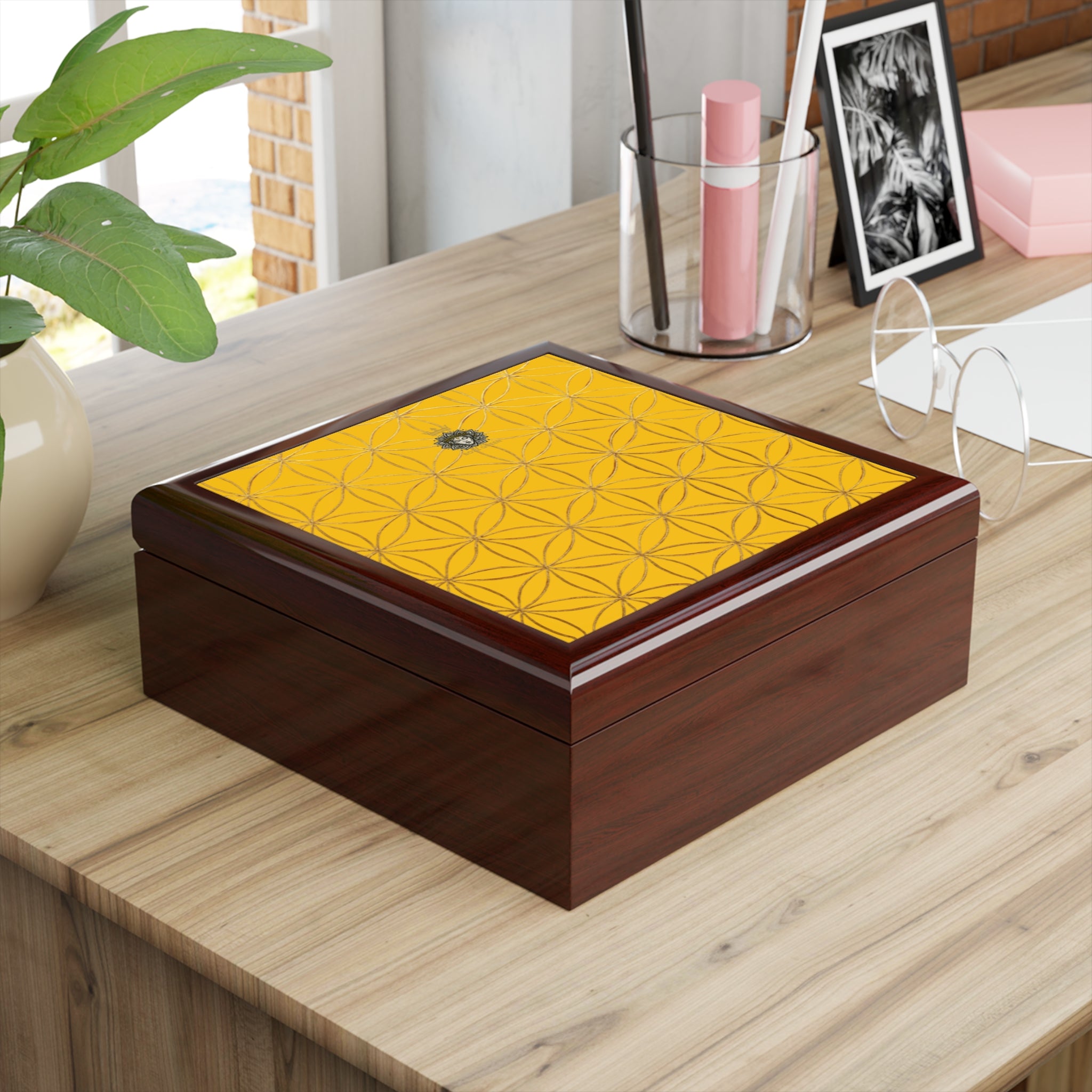 Flower of Life Jewelry Box - Yellow Elegant Keepsake Organizer