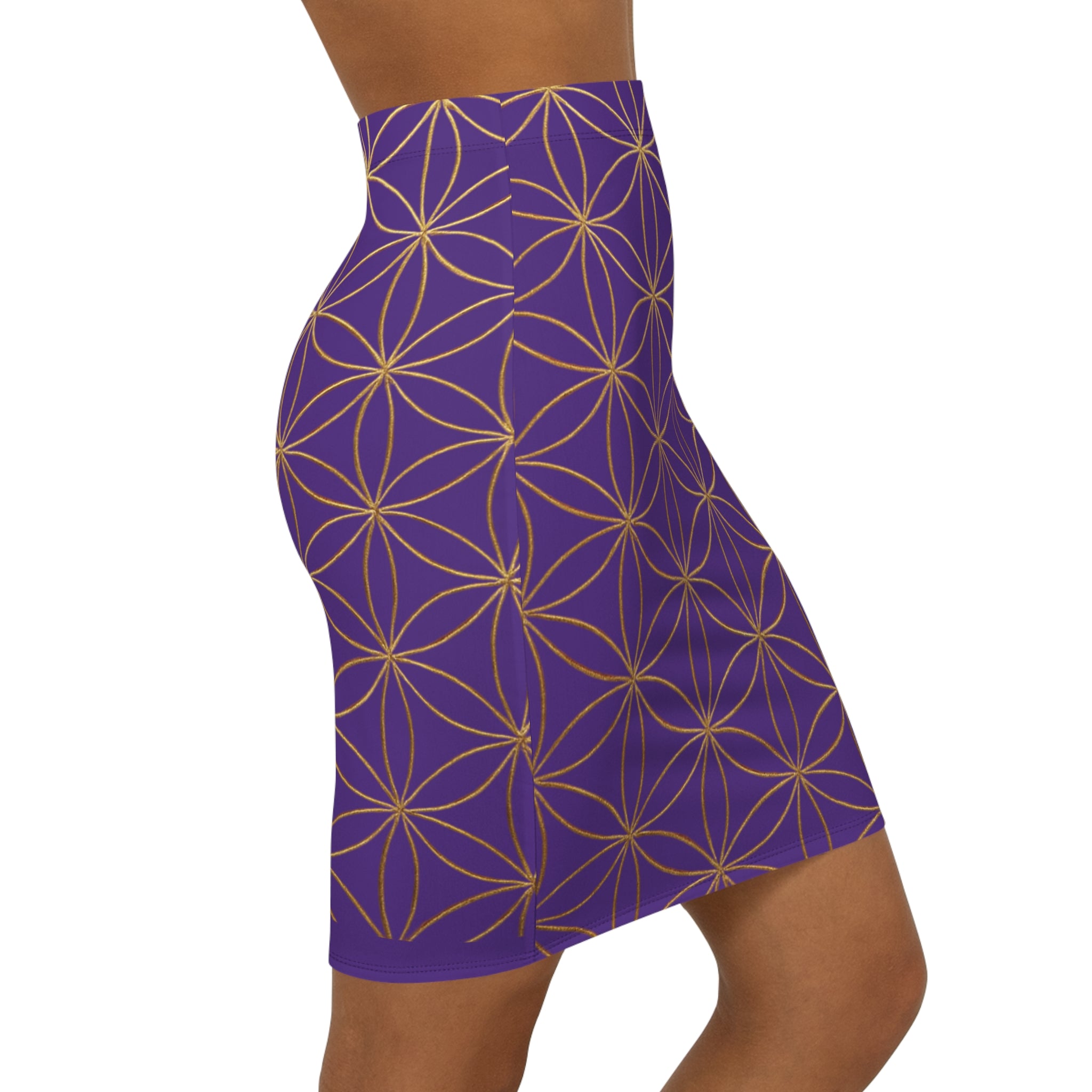 Purple Flower of Life Pencil Skirt - Women's Chic Office & Date Night Skirt