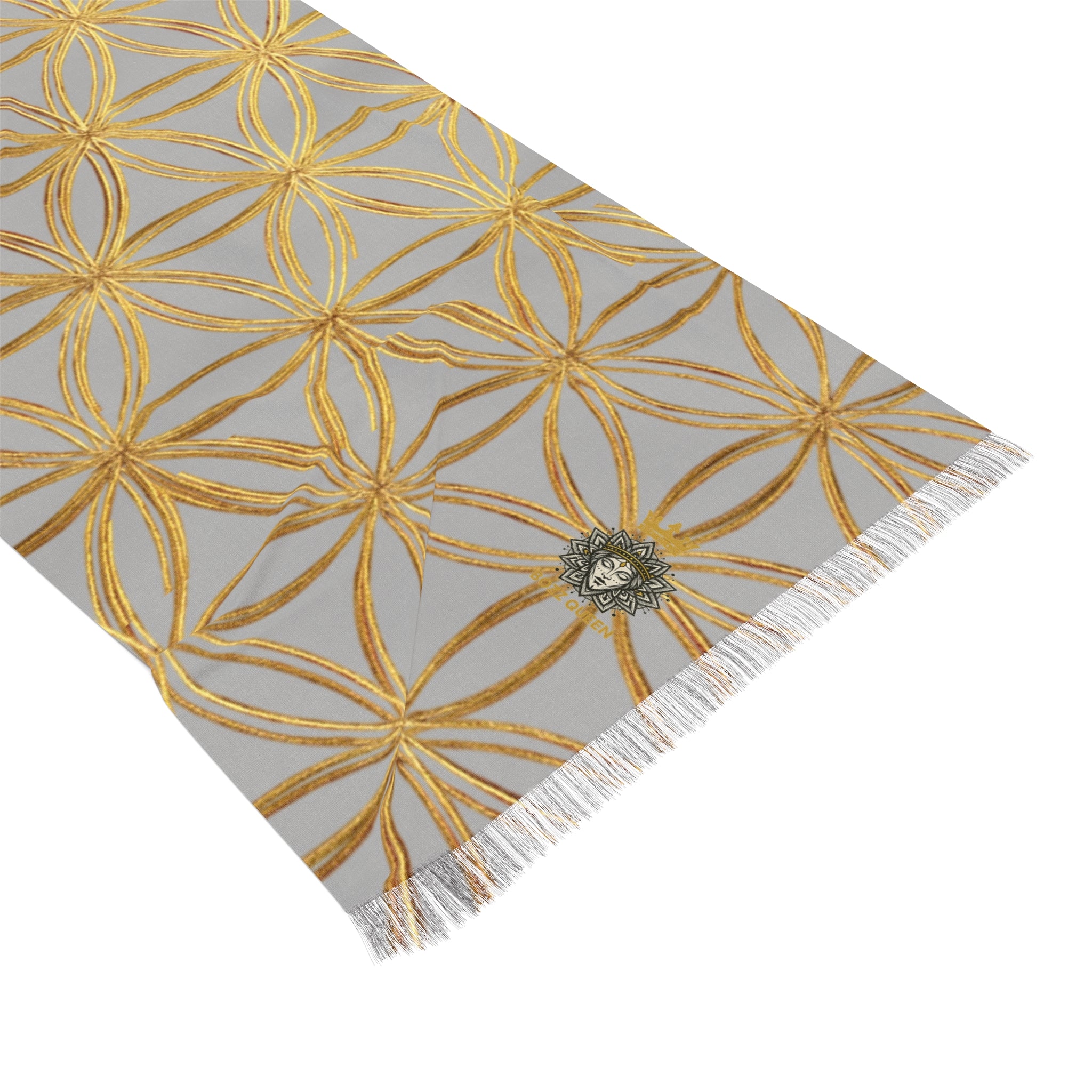 Light Grey & Gold Flower of Life Scarf - Geometric Pattern | Bozz Queen