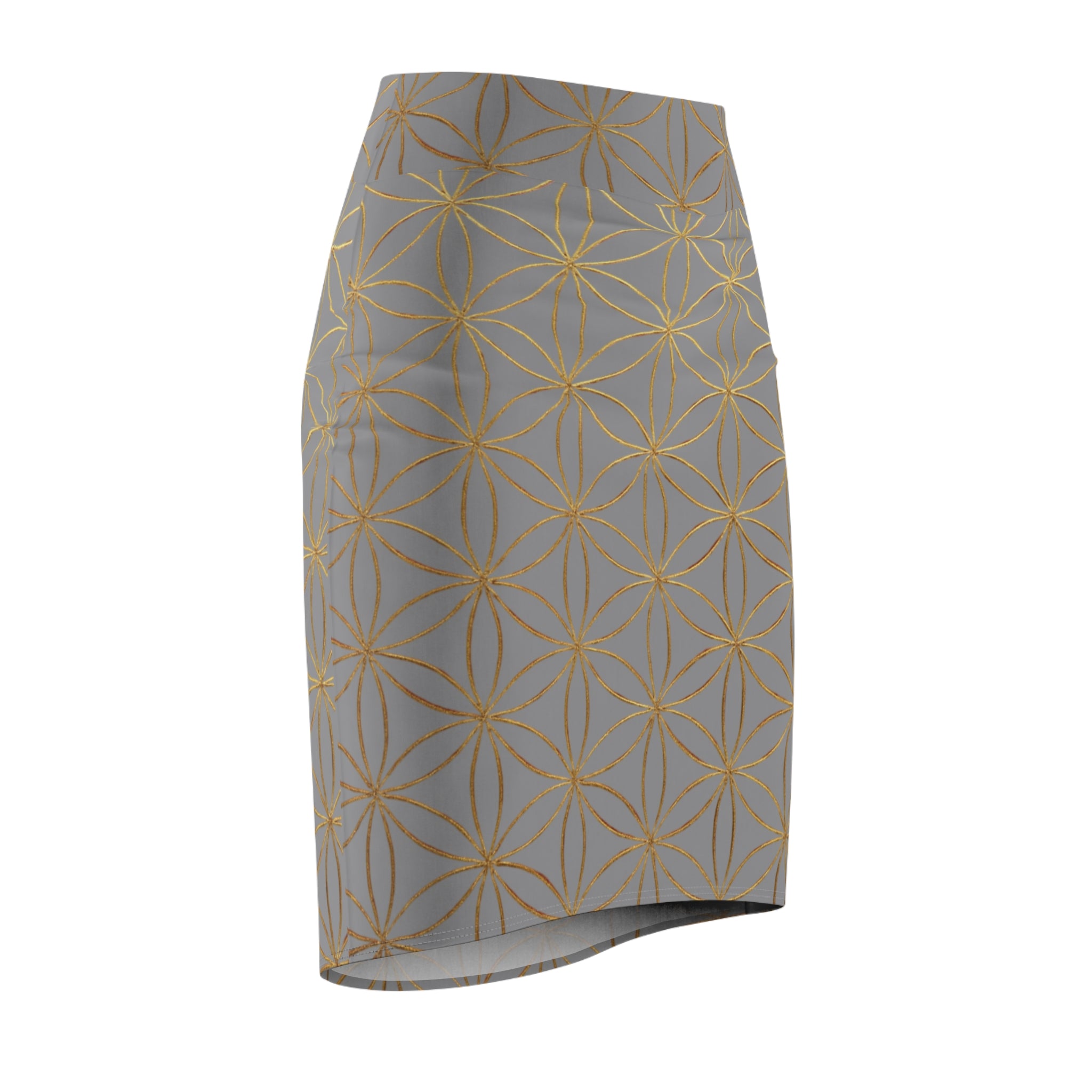 Grey Flower of Life Pencil Skirt - Women's Chic Office & Date Night Skirt