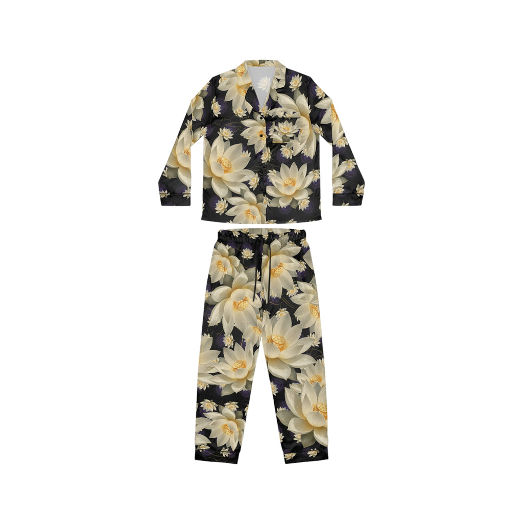 Crown Chakra Floral Satin Pajamas Set - Luxurious Women's Sleepwear Gift
