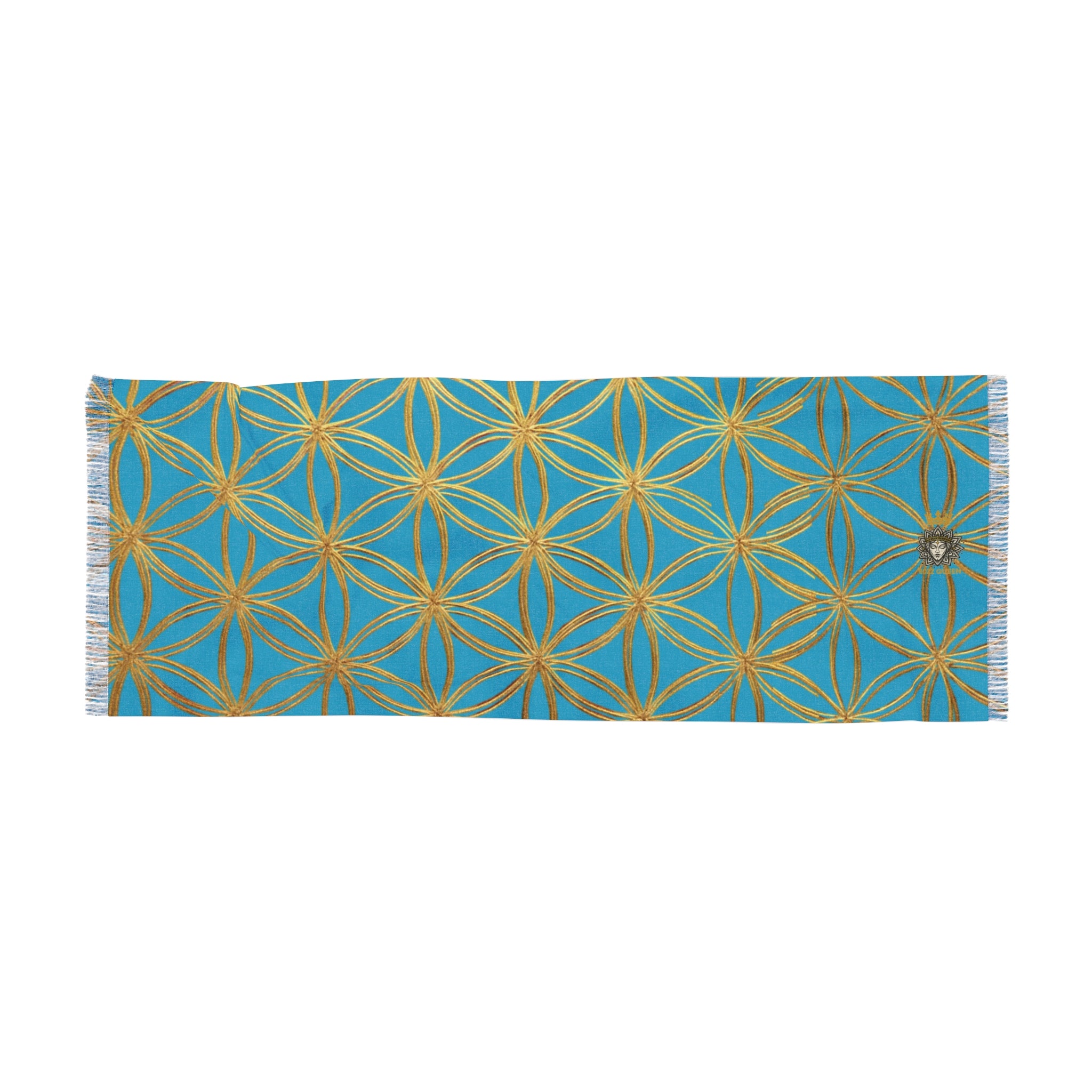 Turquoise & Gold Flower of Life Scarf - Geometric Pattern | Bozz Queen