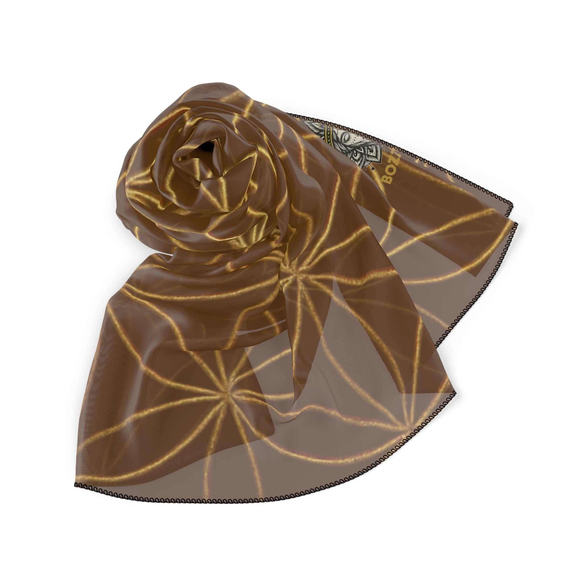 Bozz Queen Flower of Life Scarf - Brown & Gold Elegant Lightweight Poly Scarf