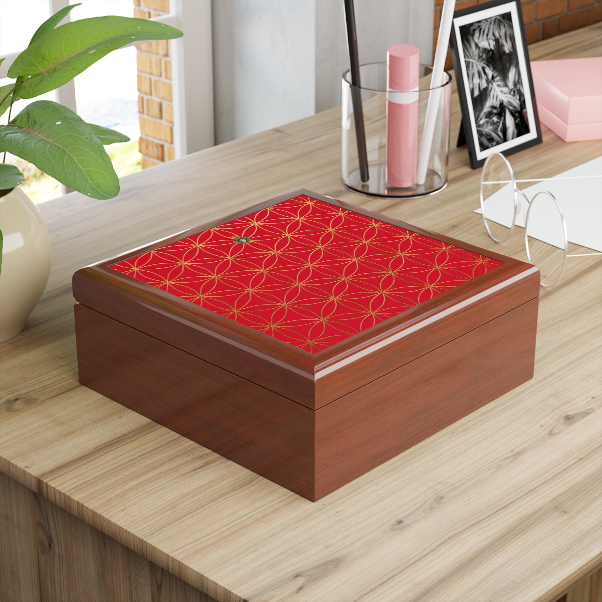 Flower of Life Jewelry Box - Red Elegant Keepsake Organizer