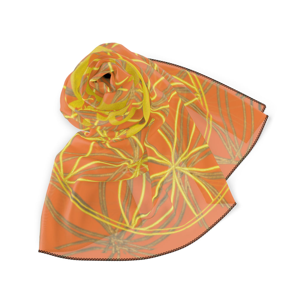Bozz Queen Light Orange Poly Scarf - Vibrant Flower of Life Design for Stylish Women