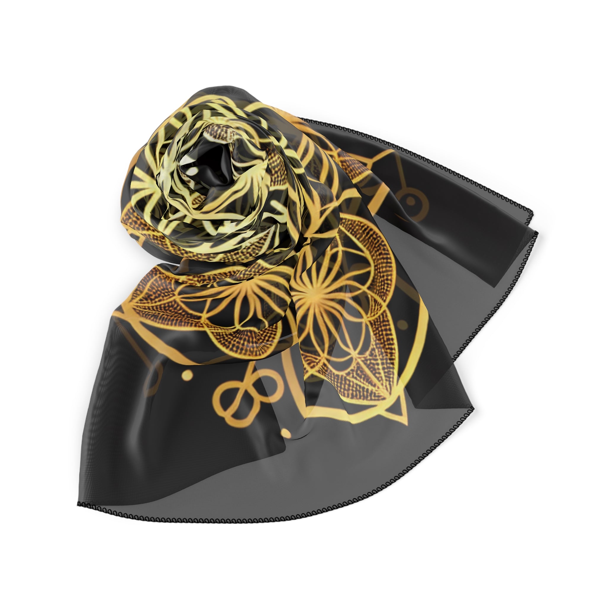 BOZZ QUEEN Black & Gold Poly Scarf | Luxury Sacred Geometry Accessory