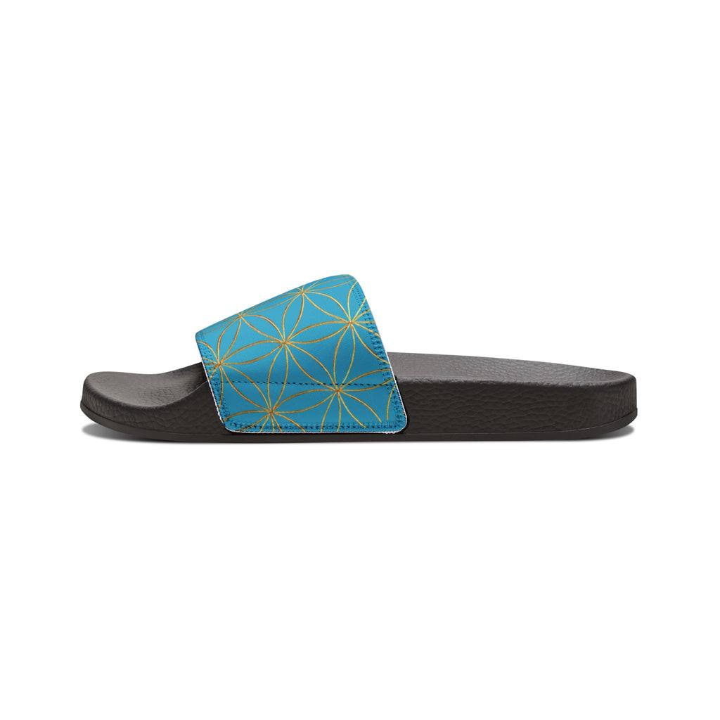 Bozz Queen Turquoise Flower of Life Women's Sandals - Removable Strap Beach Slides