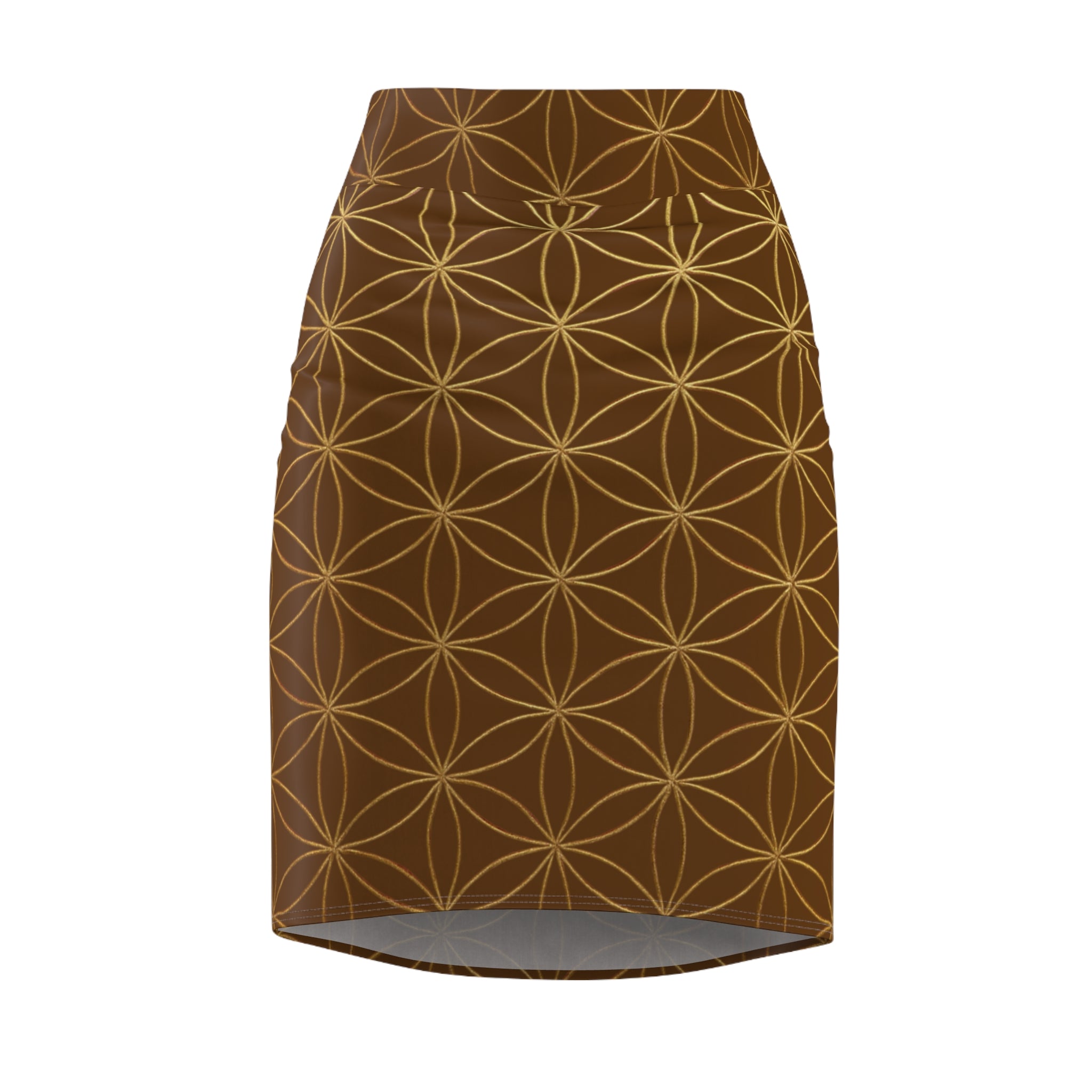 Brown Flower of Life Pencil Skirt - Women's Chic Office & Date Night Skirt