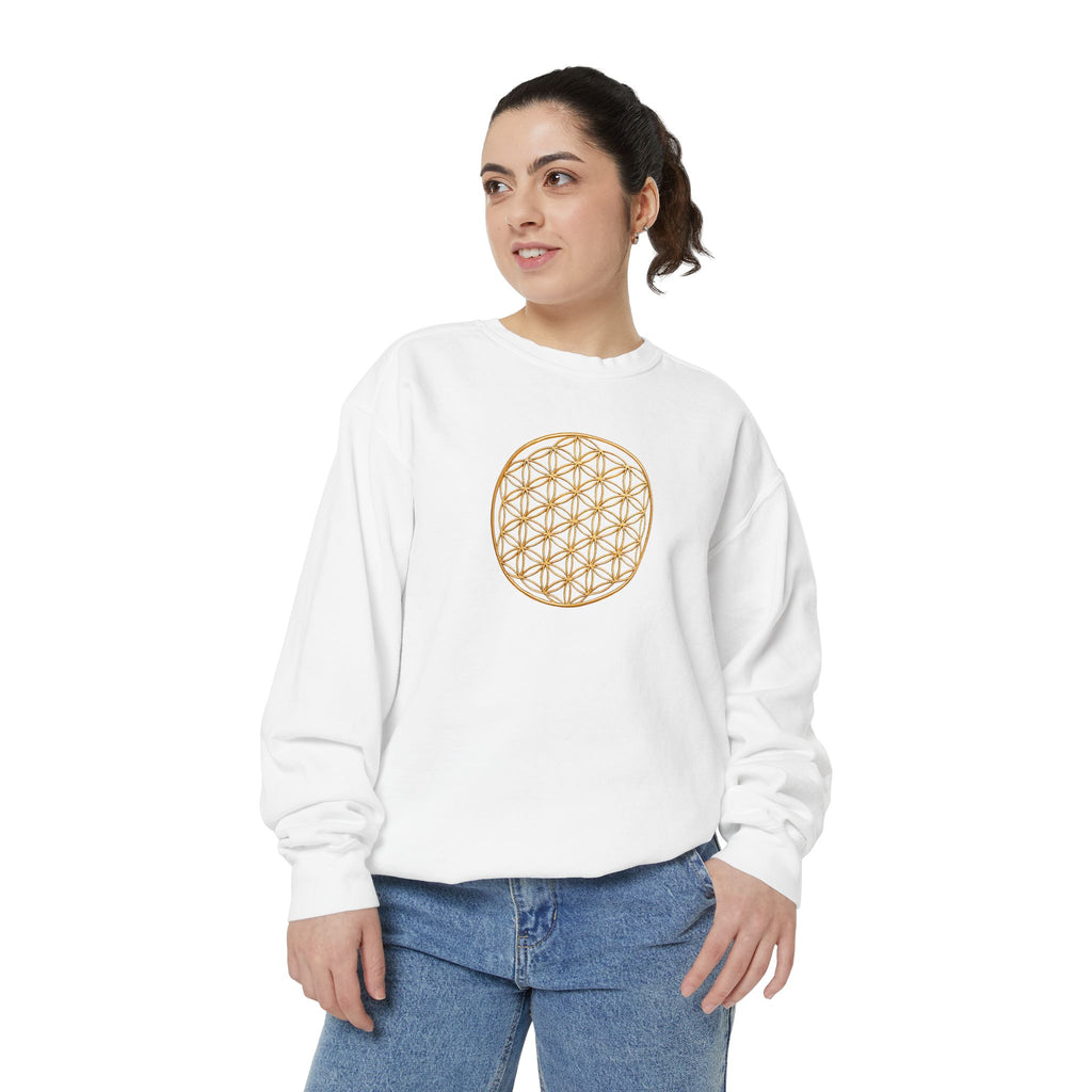 Bozz Queen Women Garment-Dyed Sweatshirt - Flower of Life Design