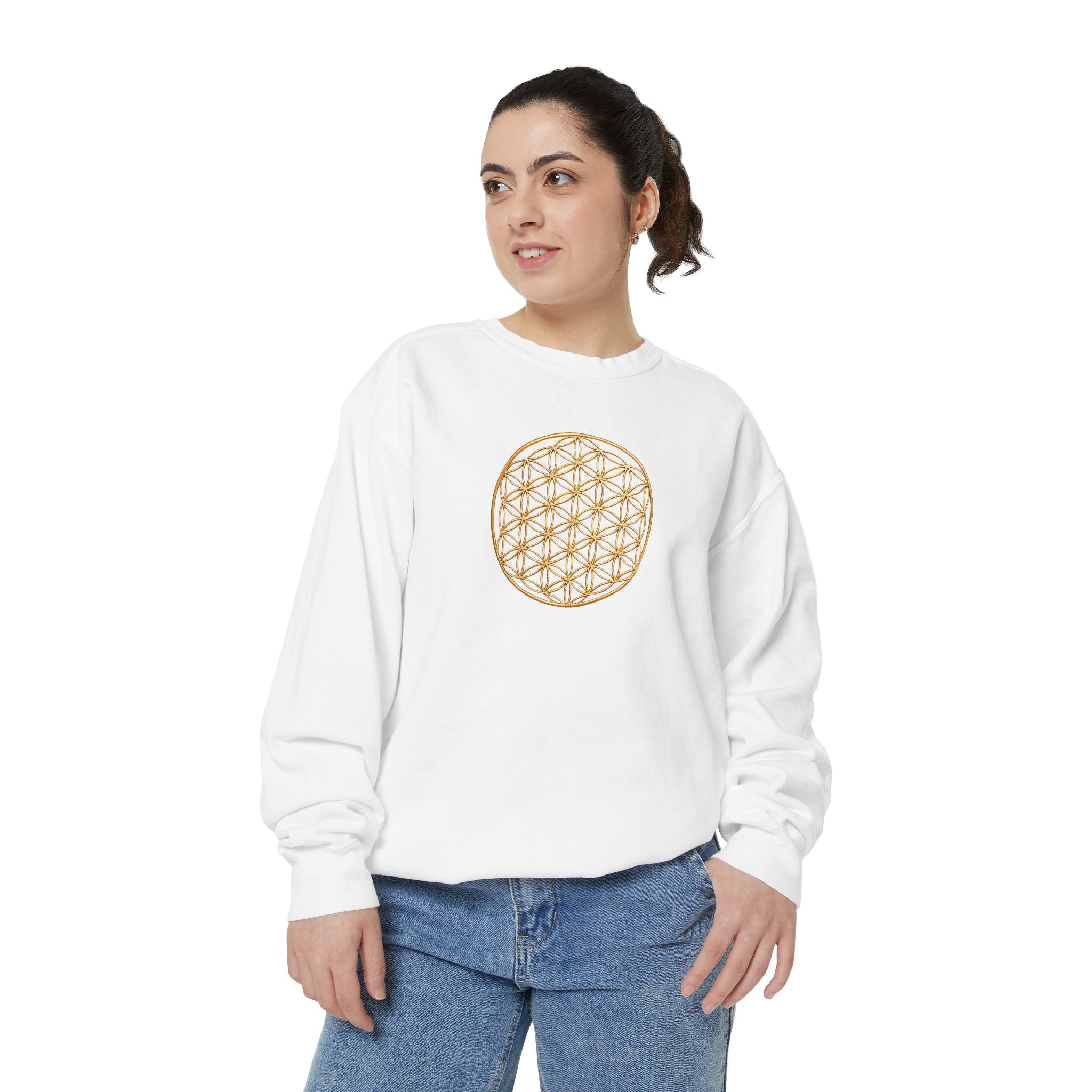 Bozz Queen Women Garment-Dyed Sweatshirt - Flower of Life Design