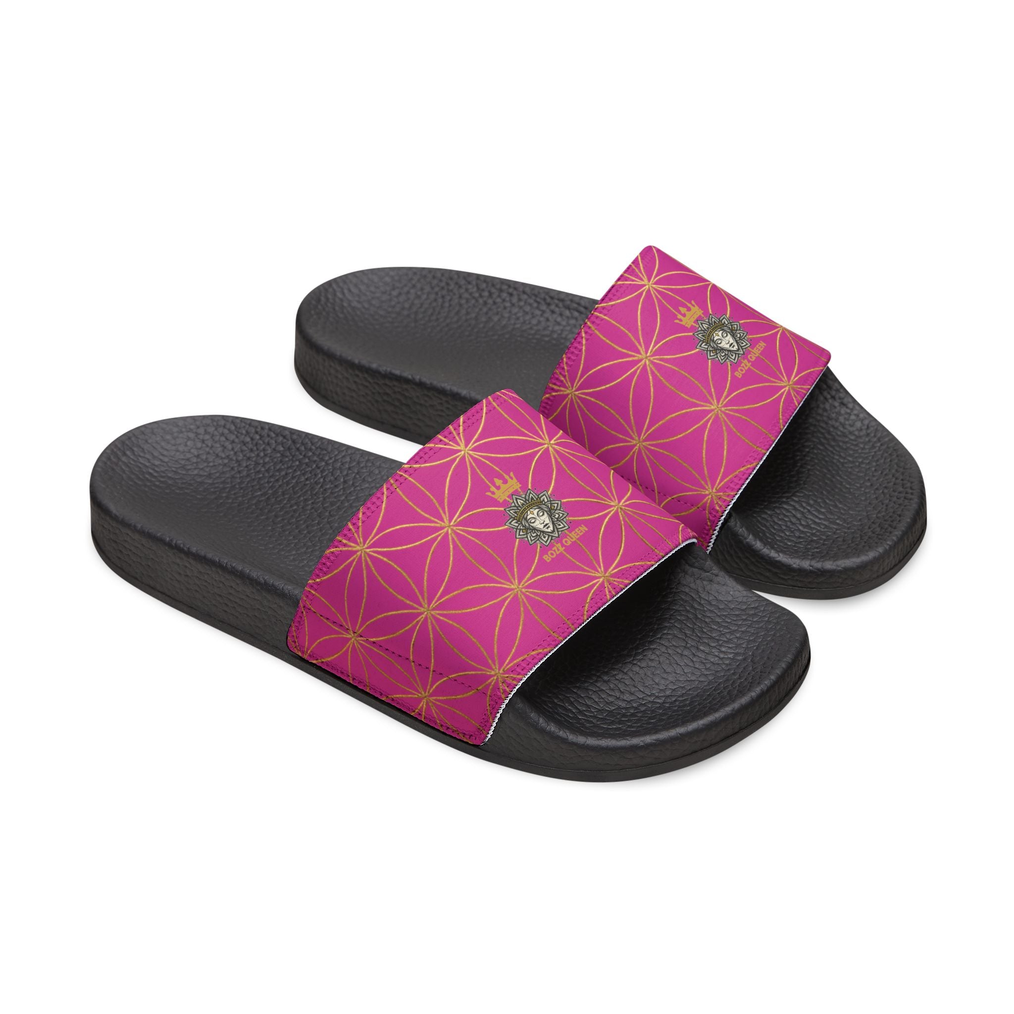Bozz Queen Pink Flower of Life Women's Sandals - Removable Strap Beach Slides