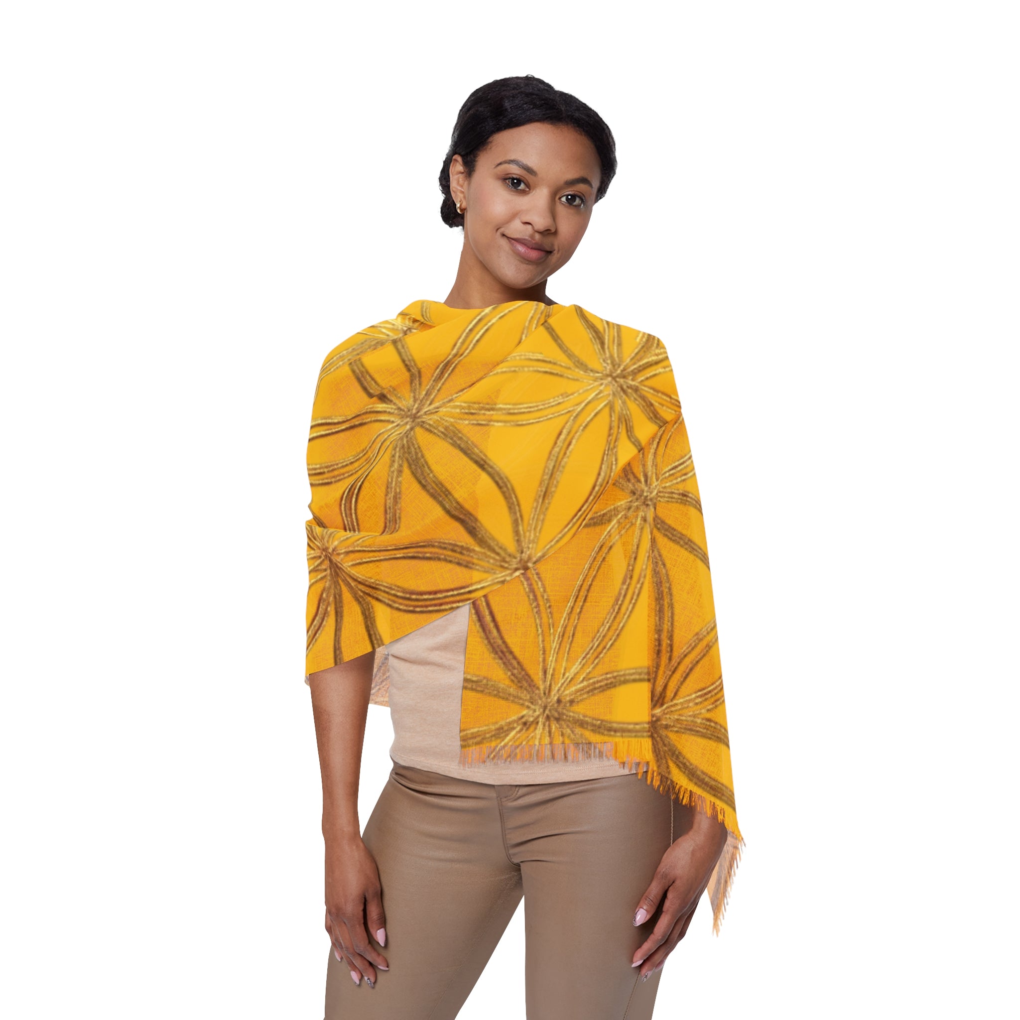 Yellow & Gold Flower of Life Scarf - Geometric Pattern | Bozz Queen