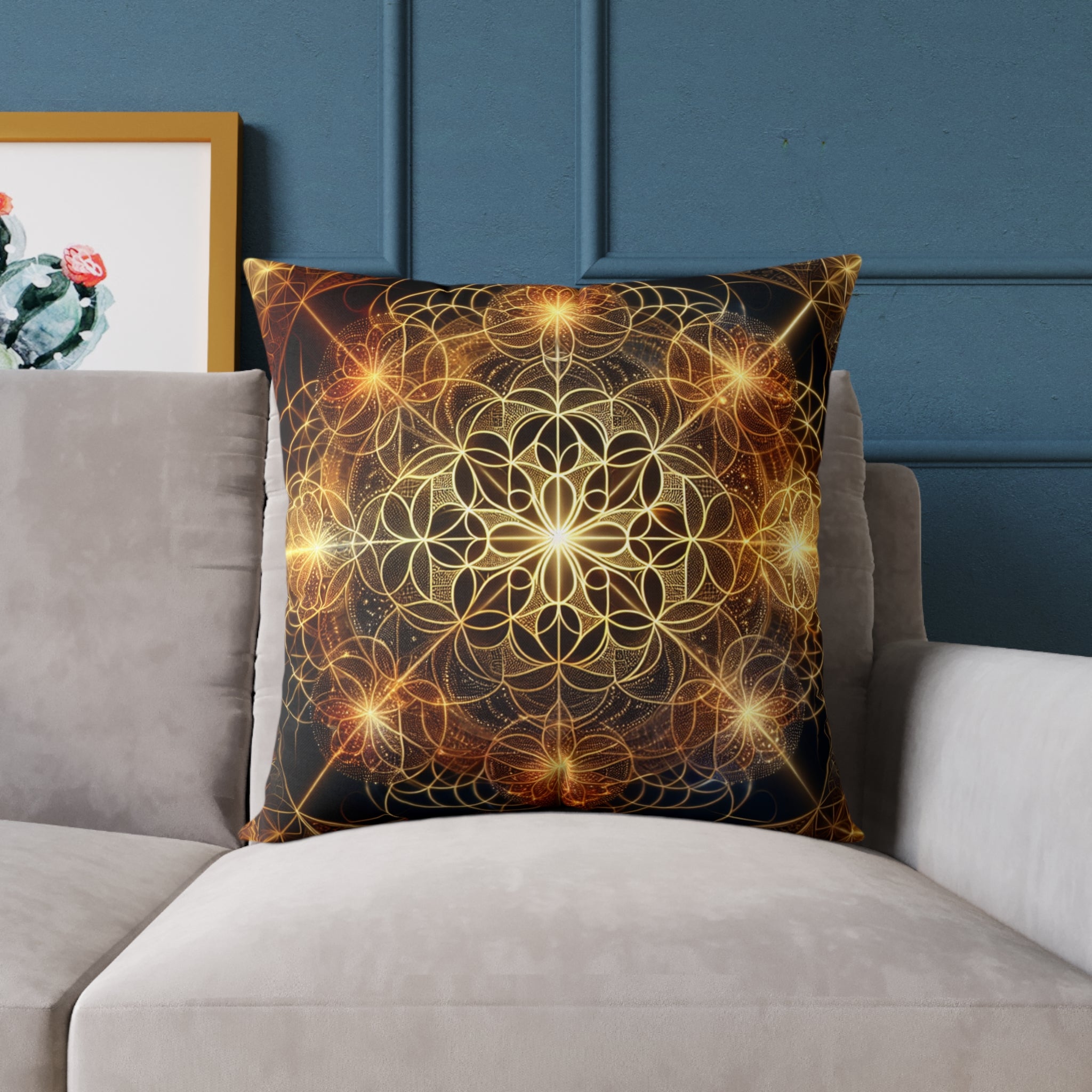 Bohemian Flower Mandala Pillow, Square Poly Canvas Pillow for Home Decor, Cozy Living Room Accent, Meditation Gift, Bedroom Cushion