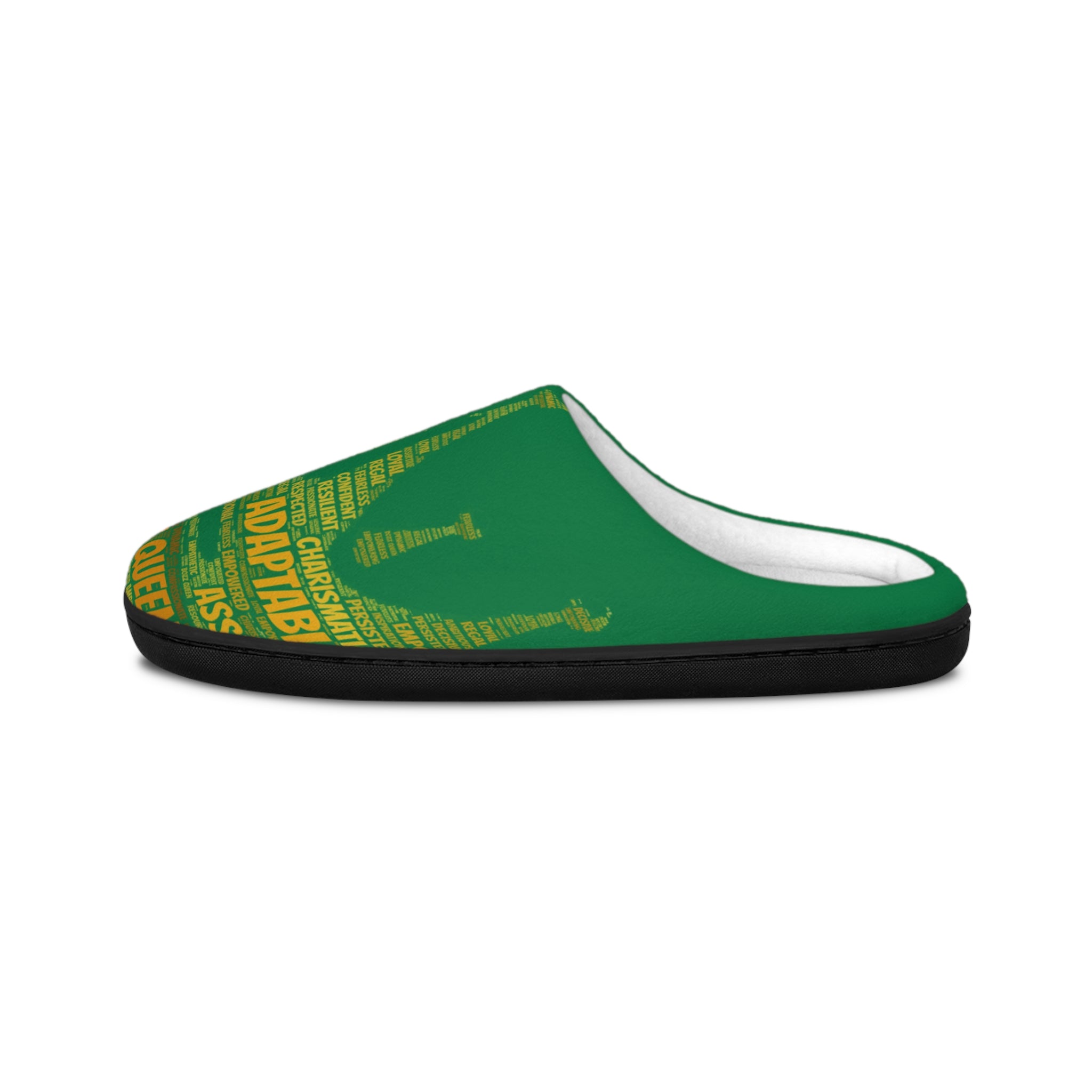Bozz Queen Dark Green & Gold Women's Indoor Slippers - Soft Flannel House Shoes