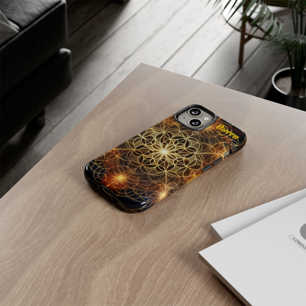 Golden Flower Mandala Phone Case, Tough Cases, Bohemian Phone Cover, Unique Gift for Him/Her, Spiritual and Artistic Design
