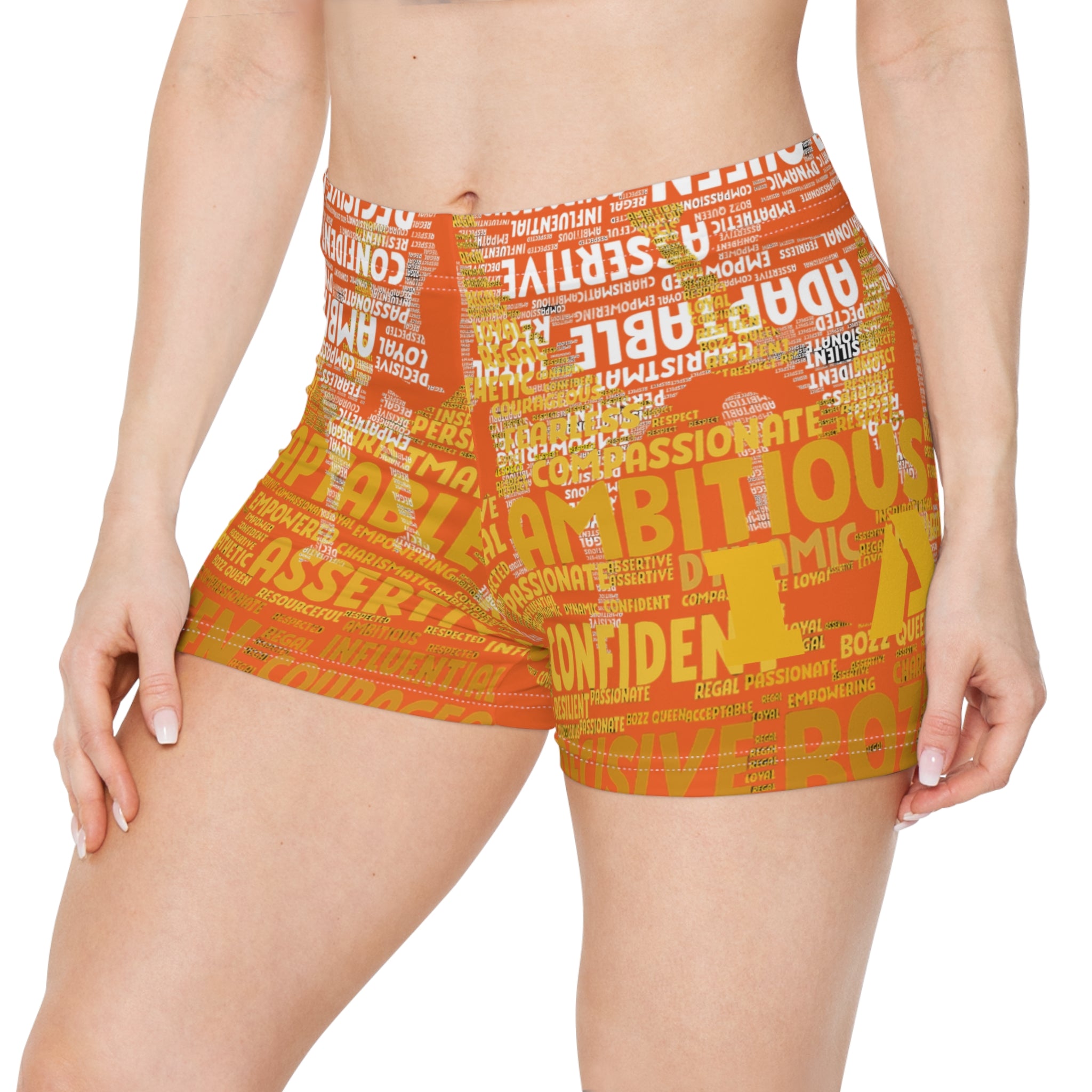 Orange I AM Series Women's Empowerment Shorts - Motivational Activewear