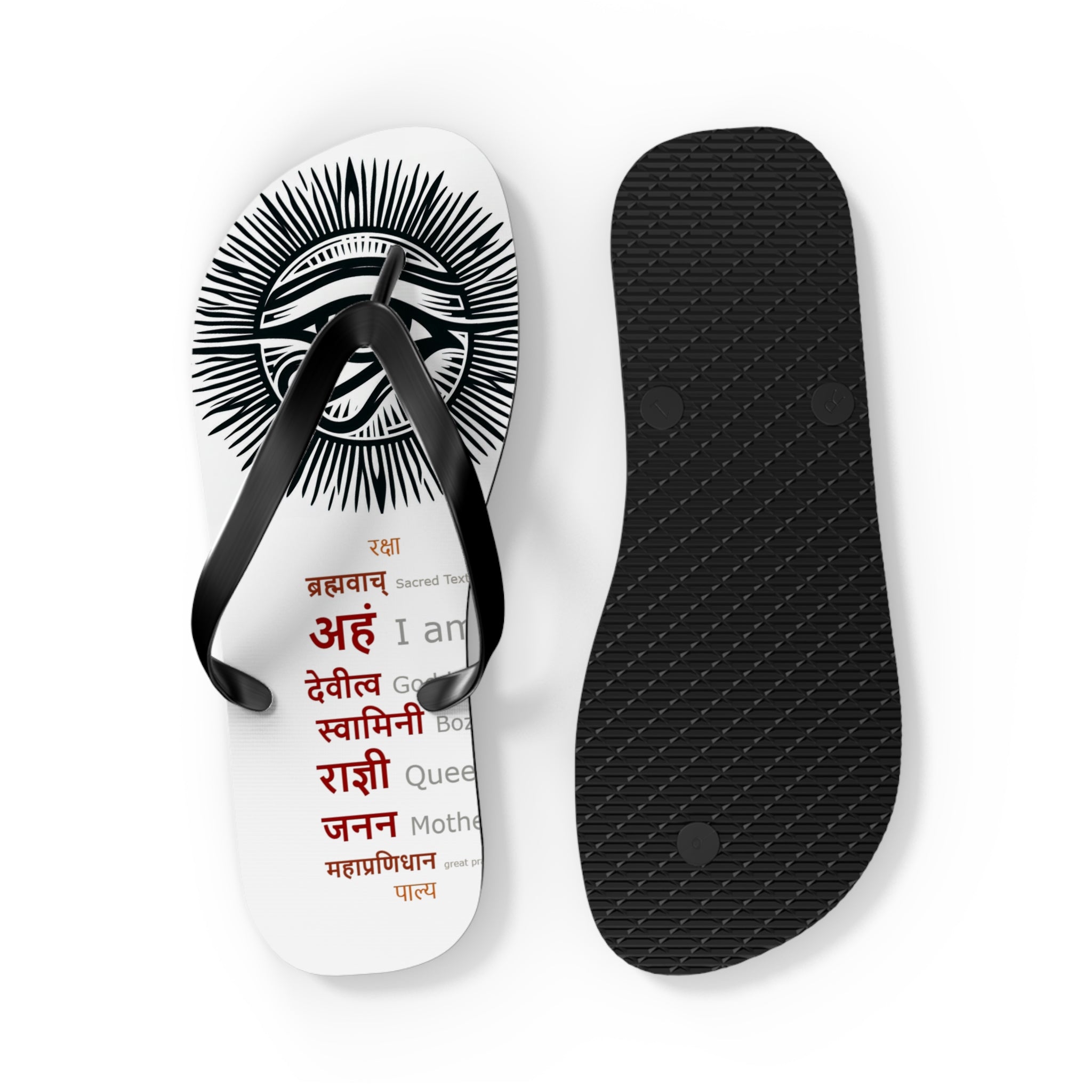BOZZ QUEEN Eye of Heru Flip Flops - Sacred Affirmation Beachwear for Self-Care