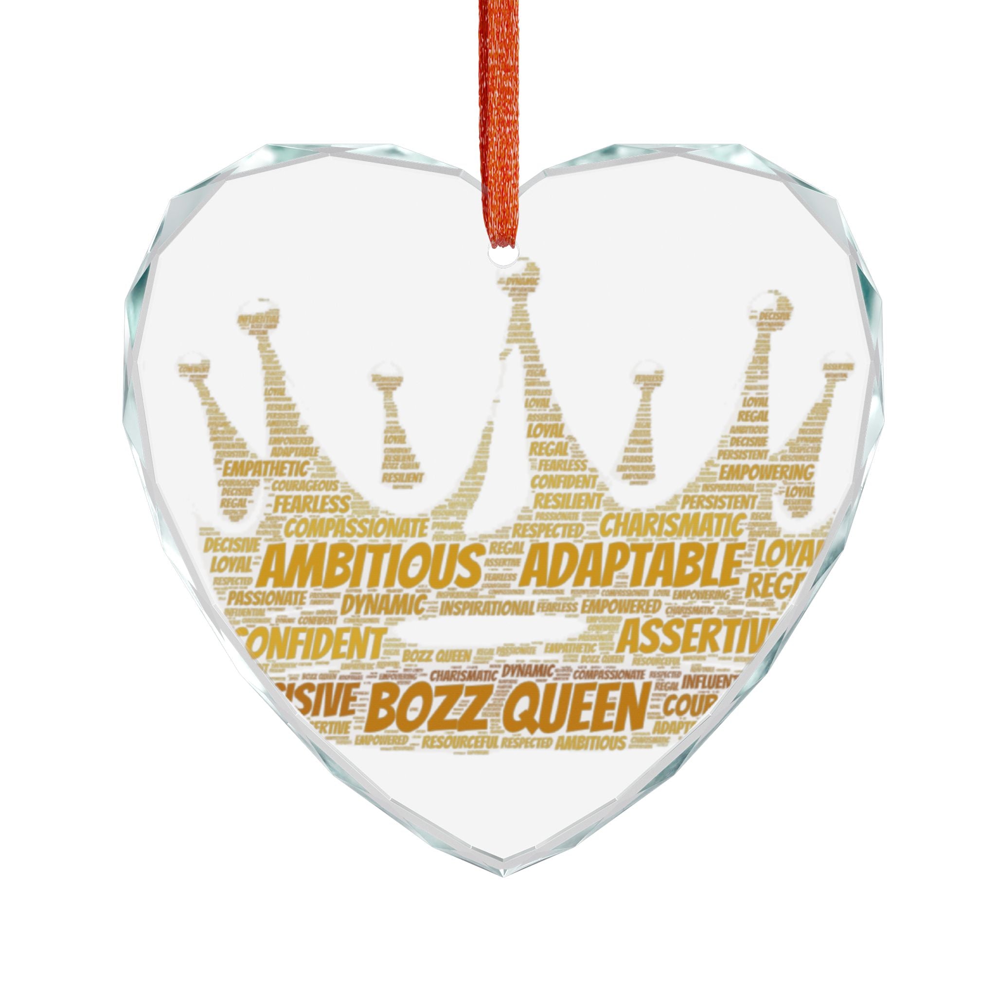 Crystal Glass Ornament, Boss Queen Heart Ornament, Affordable Gift for Her, Motivational Decor, Unique Wedding or Birthday Gift