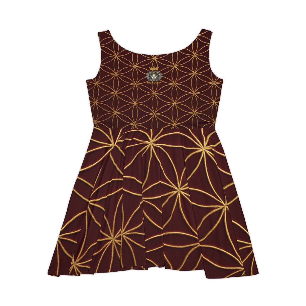 Burgundy Gold Flower of Life Skater Dress - Women's Stylish Party & Casual Dress