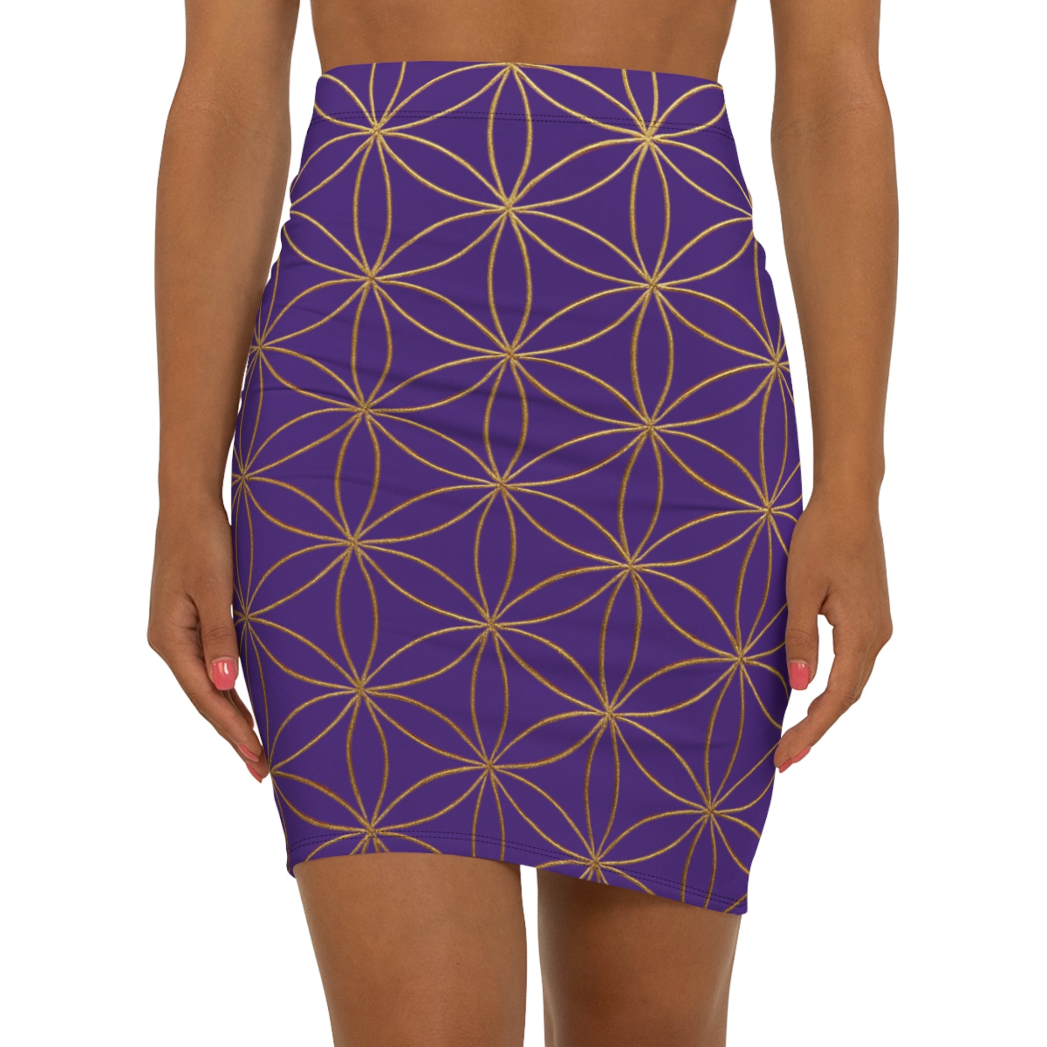 Purple Flower of Life Pencil Skirt - Women's Chic Office & Date Night Skirt