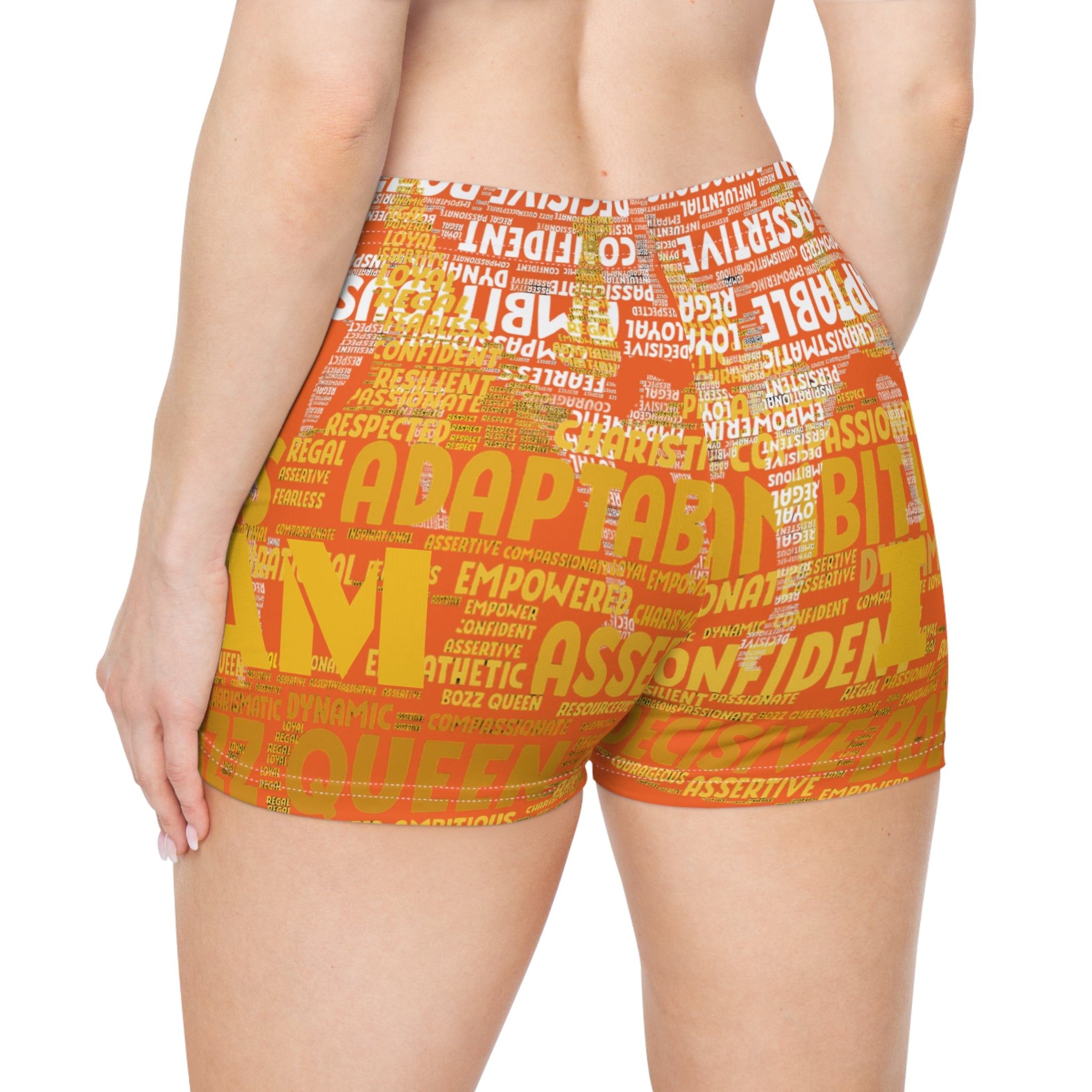 Orange I AM Series Women's Empowerment Shorts - Motivational Activewear