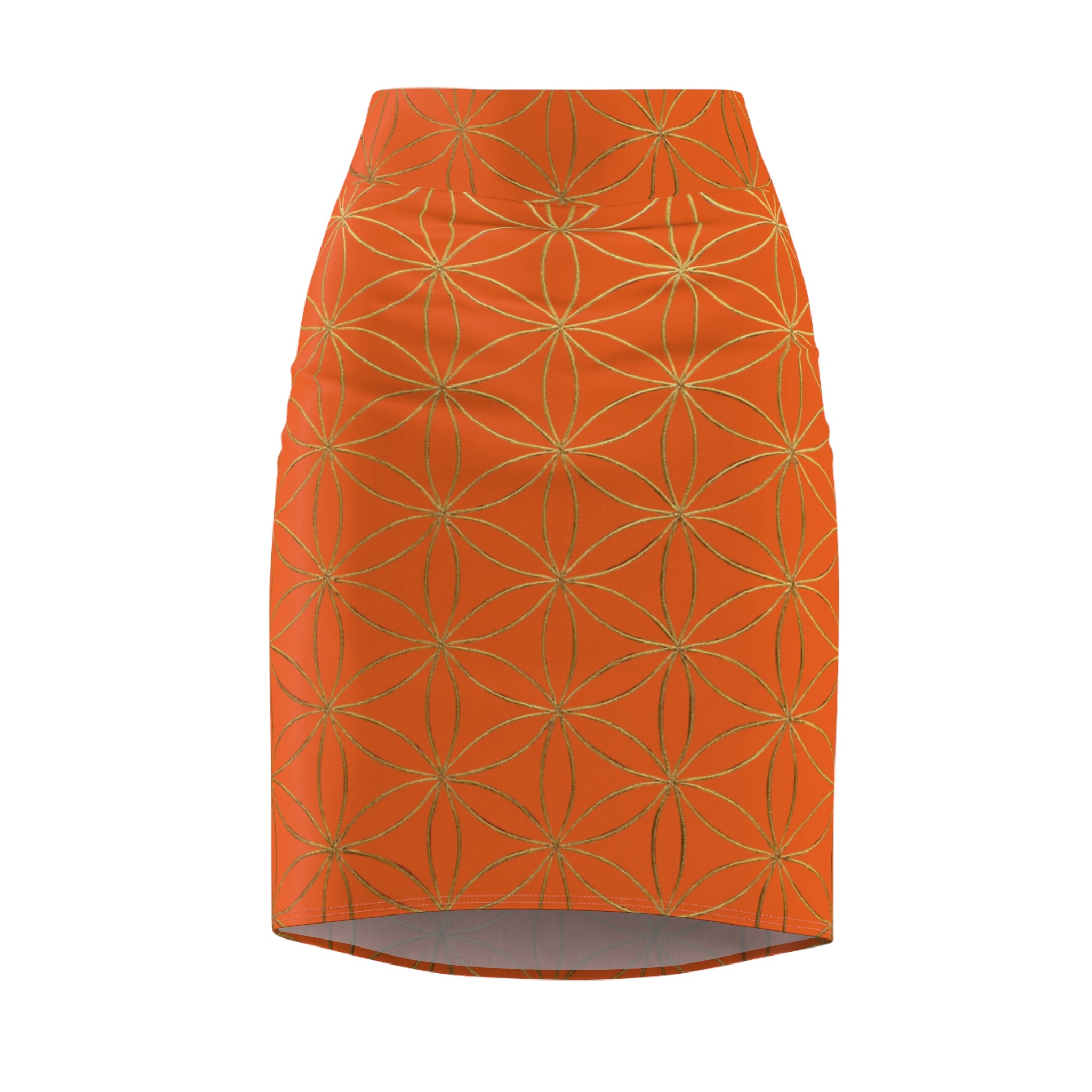Orange Flower of Life Pencil Skirt - Women's Chic Office & Date Night Skirt