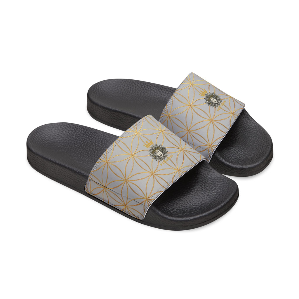 Bozz Queen Light Grey Flower of Life Women's Sandals - Removable Strap Beach Slides