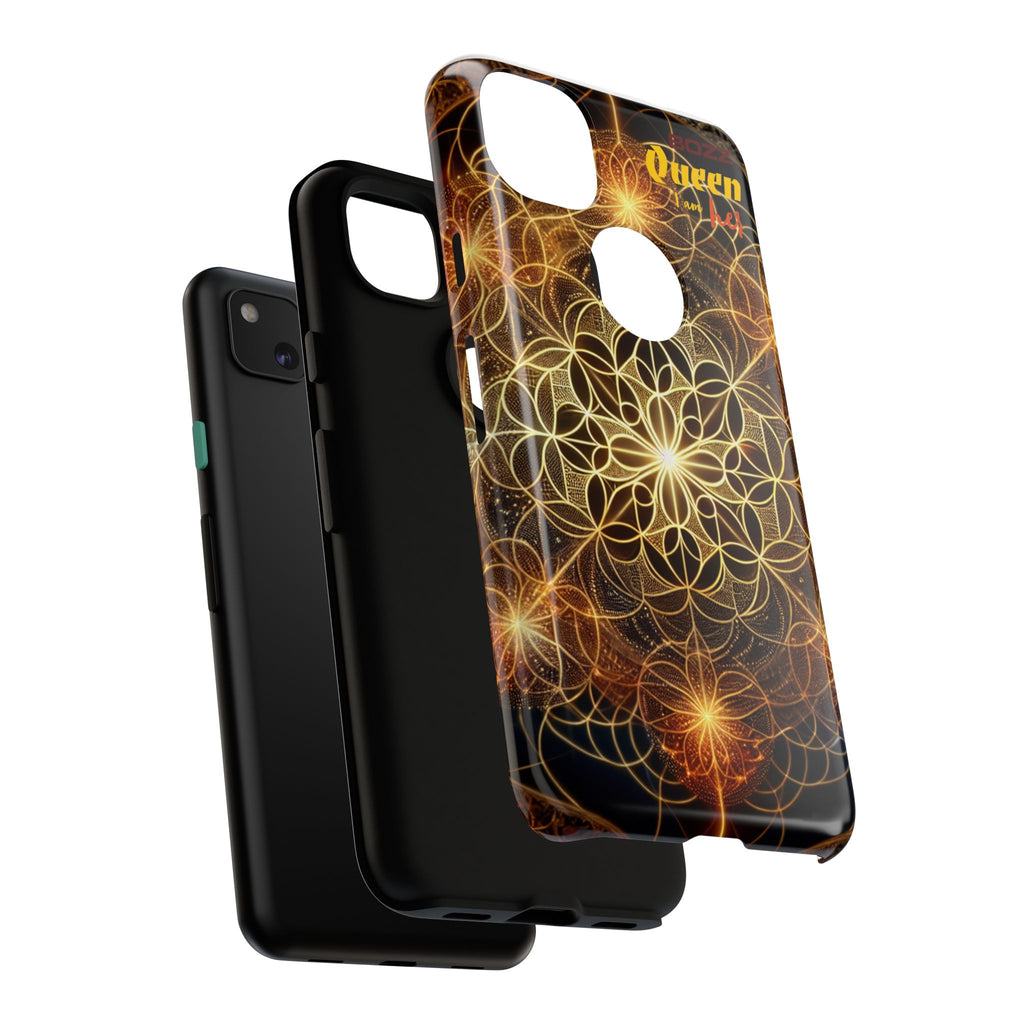 Golden Flower Mandala Phone Case, Tough Cases, Bohemian Phone Cover, Unique Gift for Him/Her, Spiritual and Artistic Design