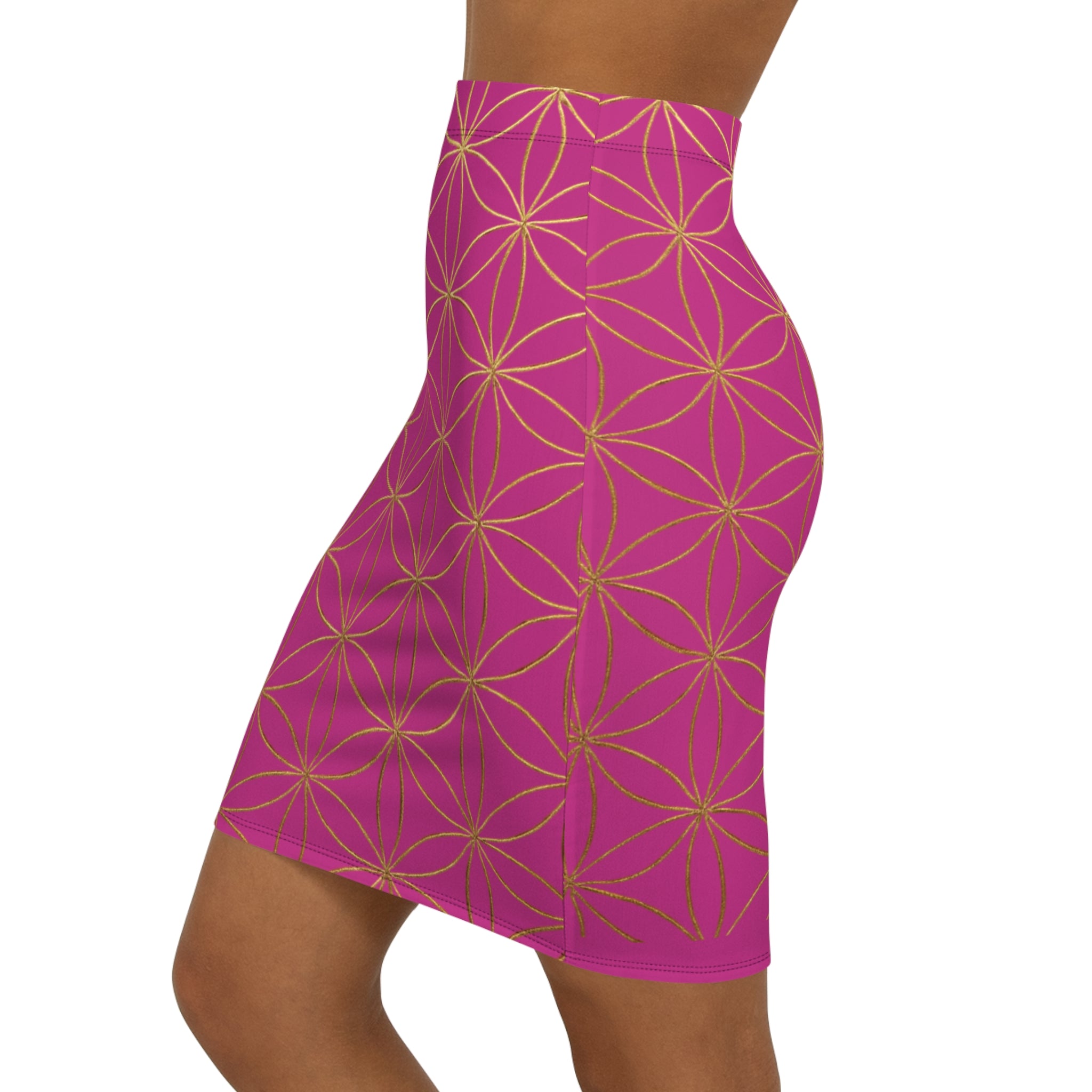Pink Flower of Life Pencil Skirt - Women's Chic Office & Date Night Skirt