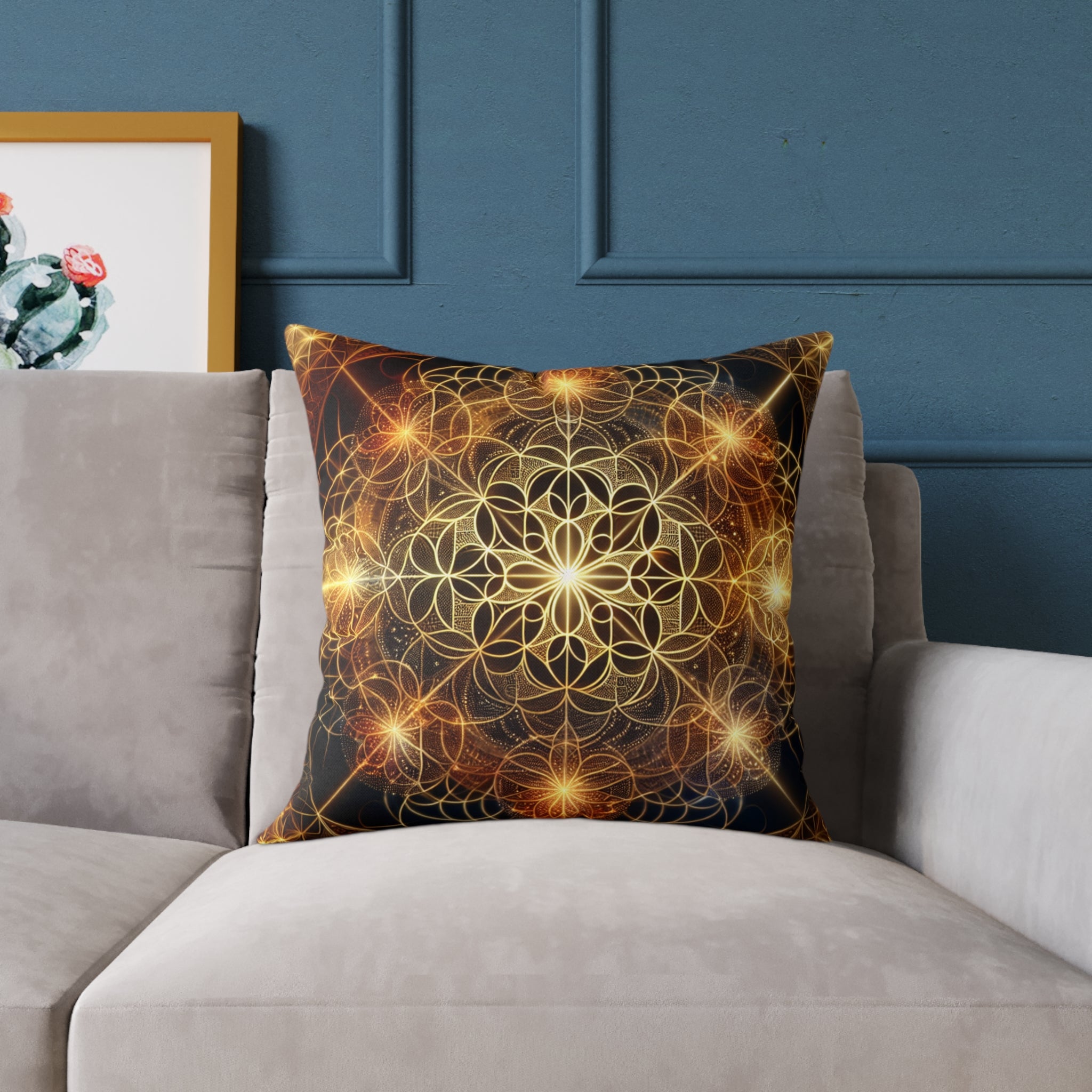 Bohemian Flower Mandala Pillow, Square Poly Canvas Pillow for Home Decor, Cozy Living Room Accent, Meditation Gift, Bedroom Cushion