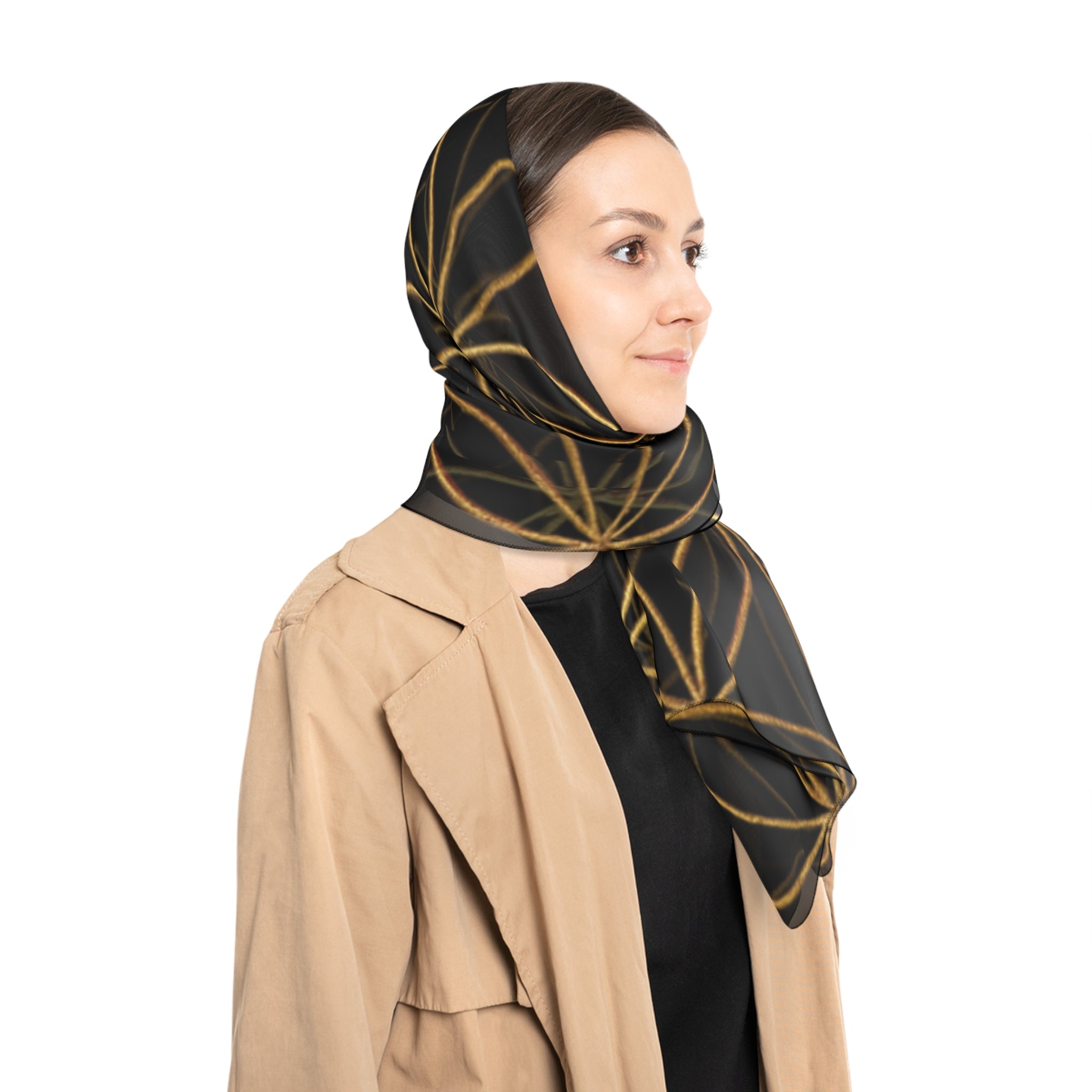 Bozz Queen Flower of Life Scarf - Black & Gold Elegant Lightweight Poly Scarf