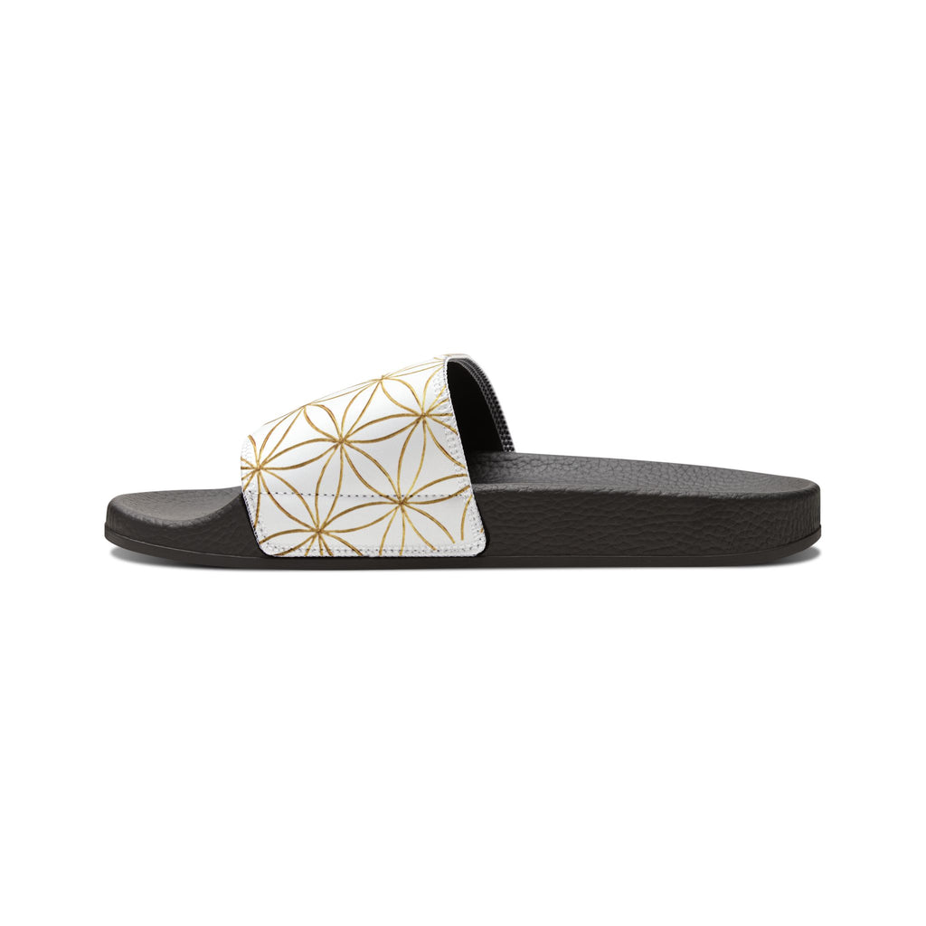 Bozz Queen White Flower of Life Women's Sandals - Removable Strap Beach Slides