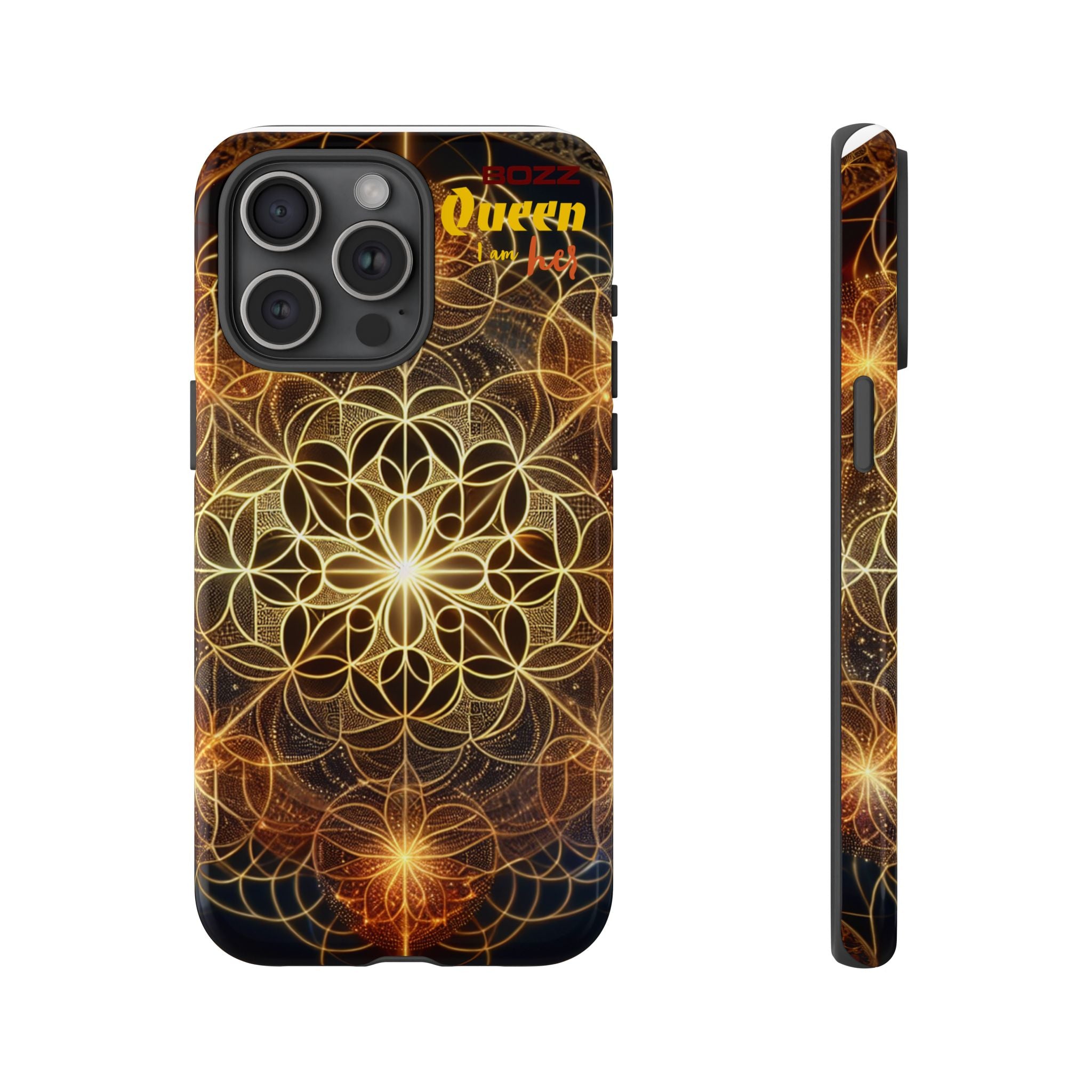 Golden Flower Mandala Phone Case, Tough Cases, Bohemian Phone Cover, Unique Gift for Him/Her, Spiritual and Artistic Design