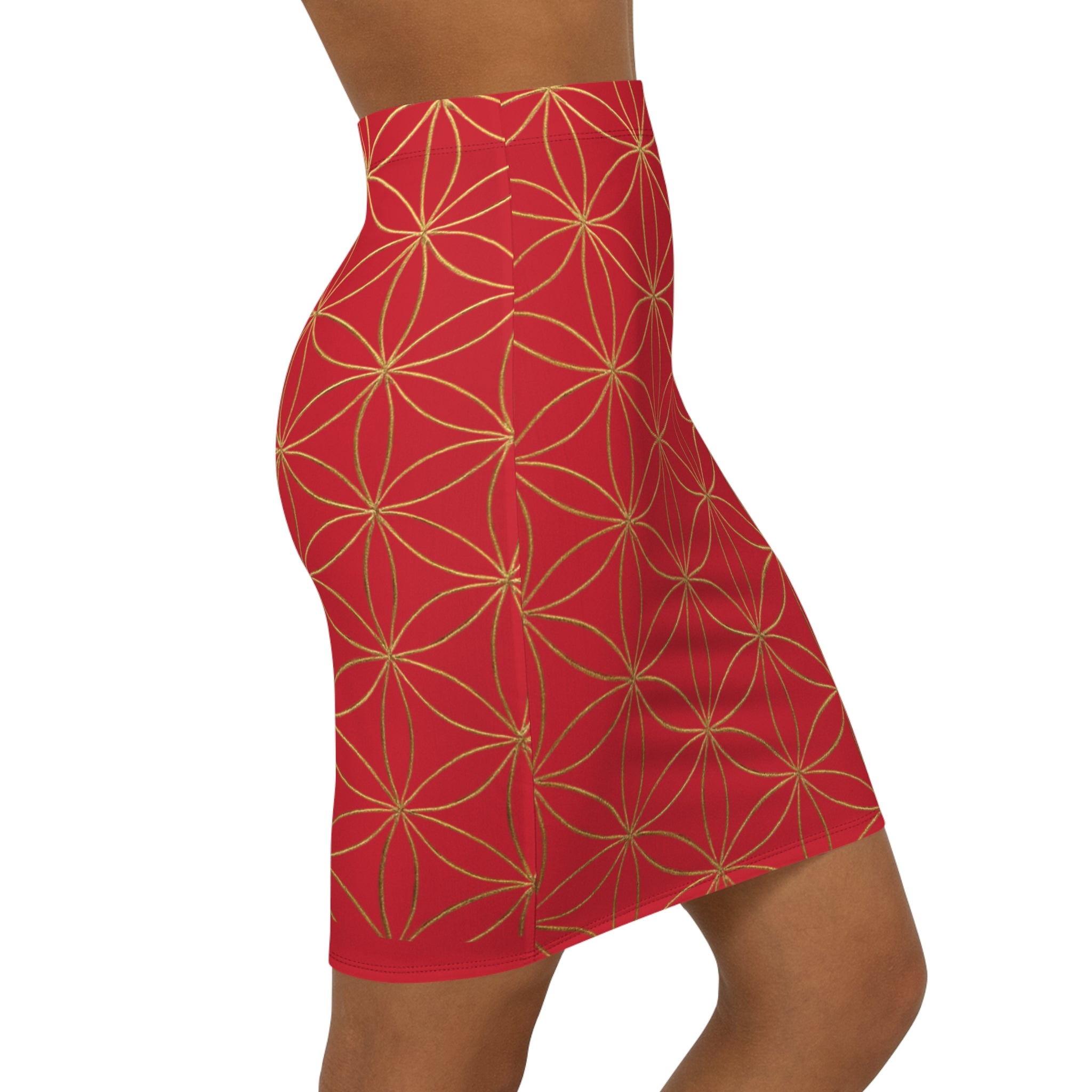 Dark Red Flower of Life Pencil Skirt - Women's Chic Office & Date Night Skirt
