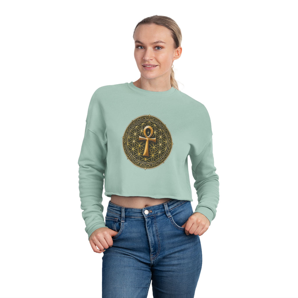 Women's Ankh & Flower of Life Cropped Sweatshirt - Sacred Geometry