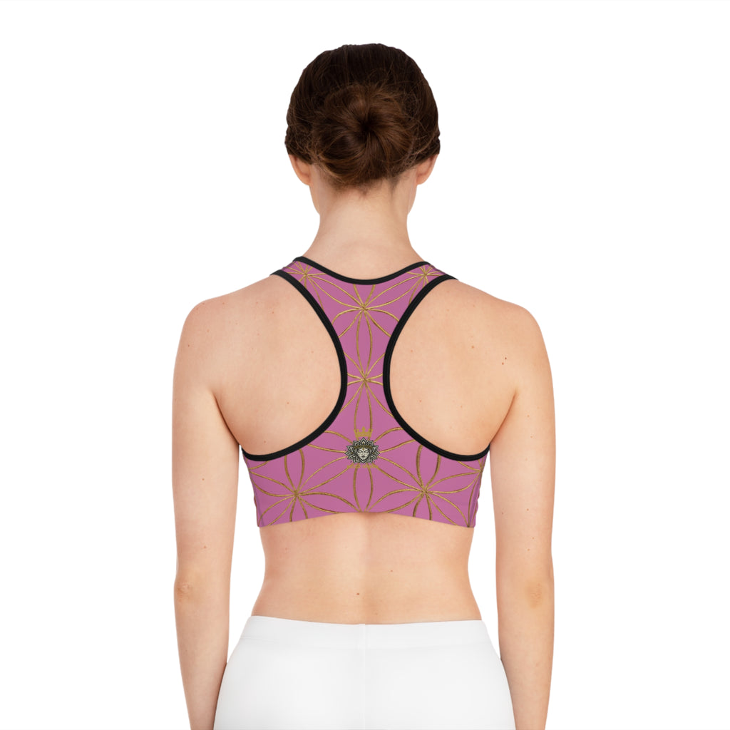 Bozz Queen Light Pink & Gold Flower of Life Sports Bra - Yoga Workout Top
