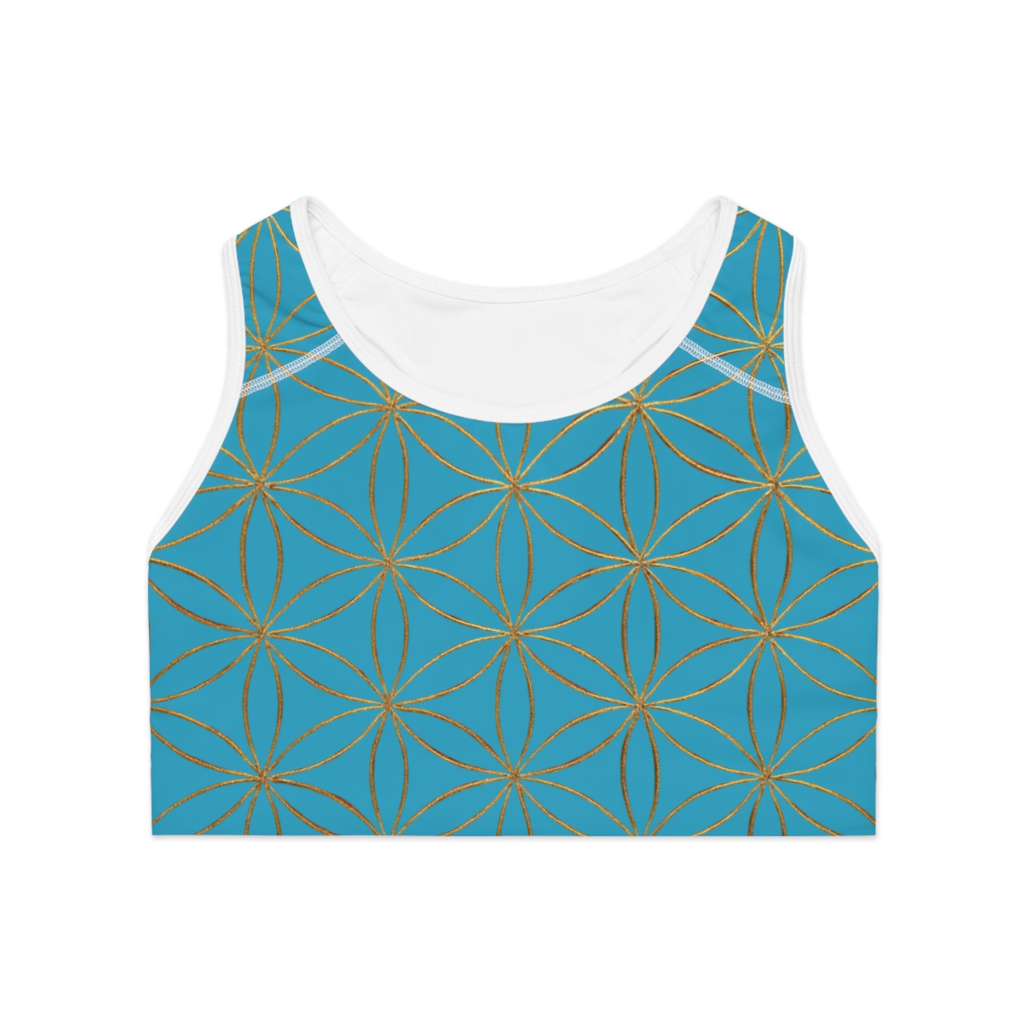 Bozz Queen Turquoise & Gold Flower of Life Sports Bra - Yoga Workout Top